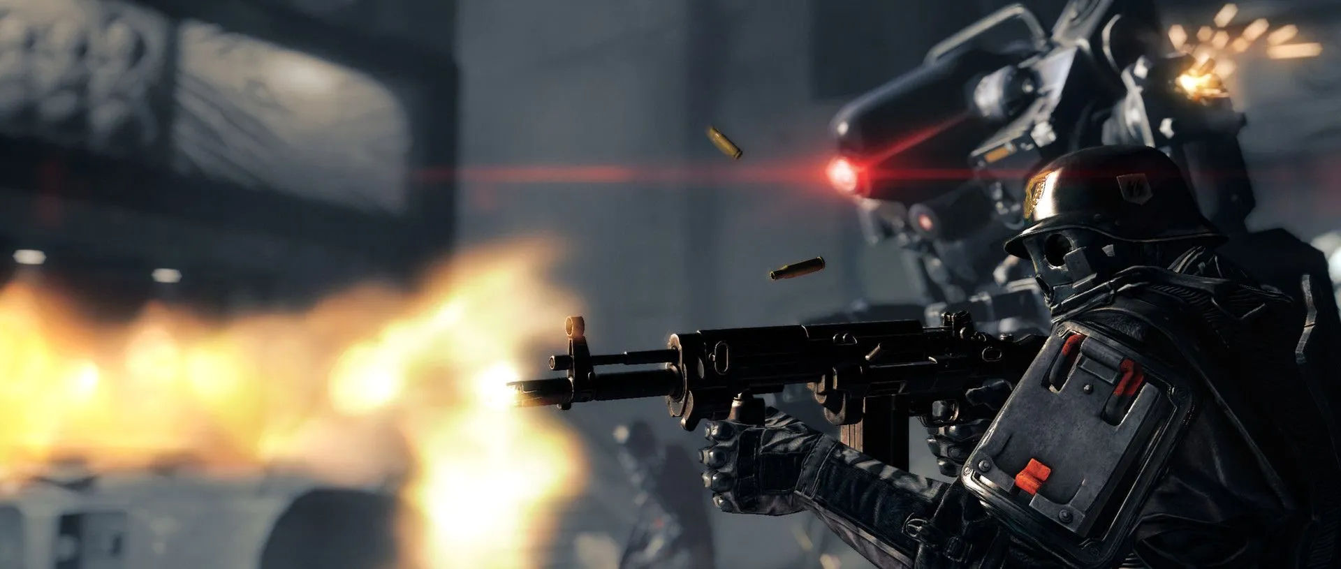 Nhân vật chính B.J. Blazkowicz sẵn sàng chiến đấu trong Wolfenstein: The New Order, phản ánh sự khốc liệt của cuộc chiến và những lựa chọn sinh tử