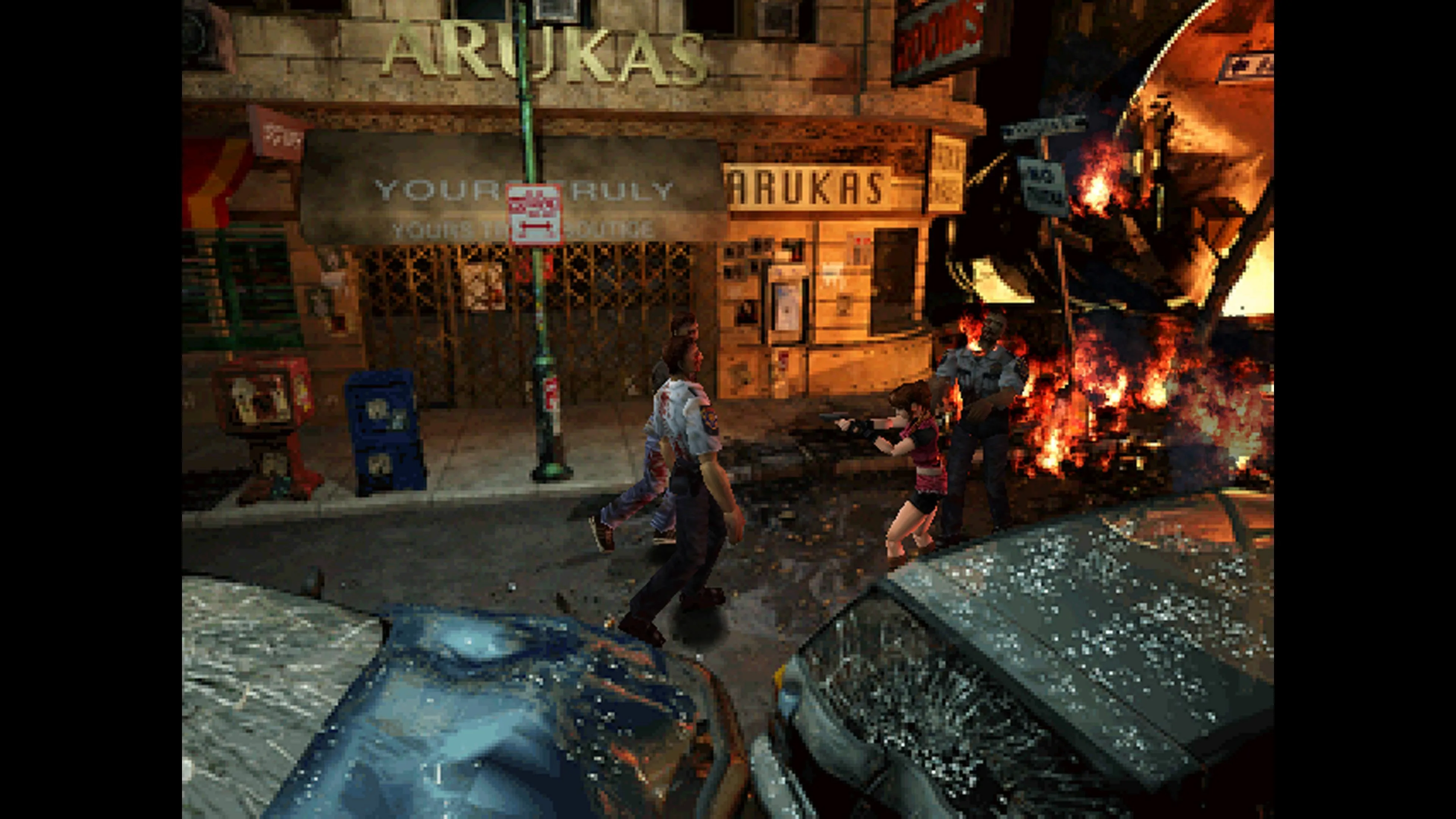 Nhân vật Claire Redfield trong Resident Evil 2 chiến đấu giữa đường phố Raccoon City đầy zombie
