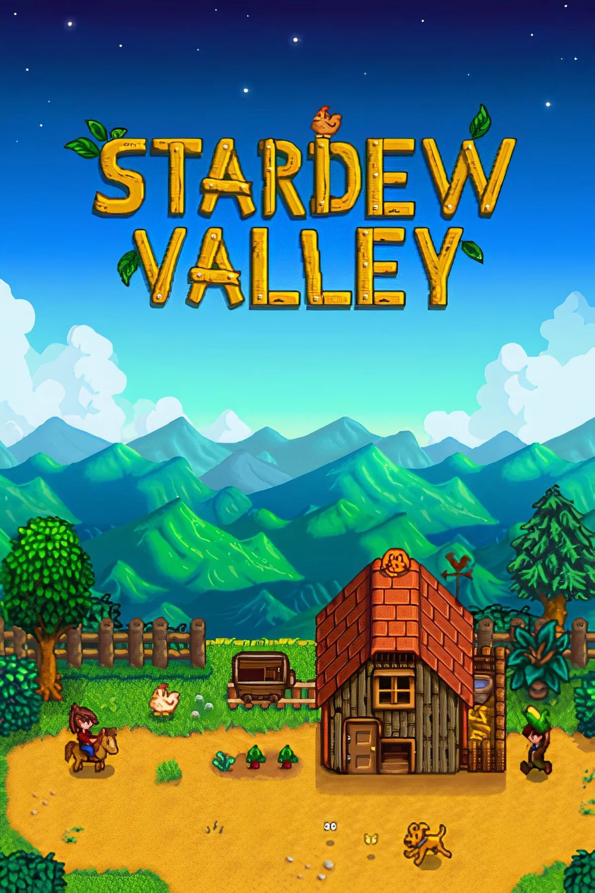 Nhân vật đang thu hoạch nông sản trong game mô phỏng nông trại Stardew Valley