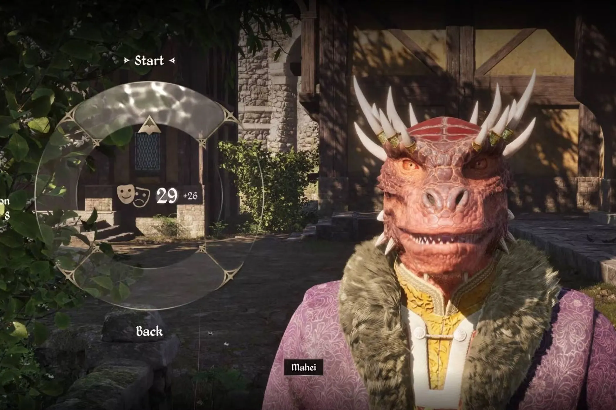Nhân vật người chơi đang trò chuyện với NPC Argonian trong Oblivion Remastered