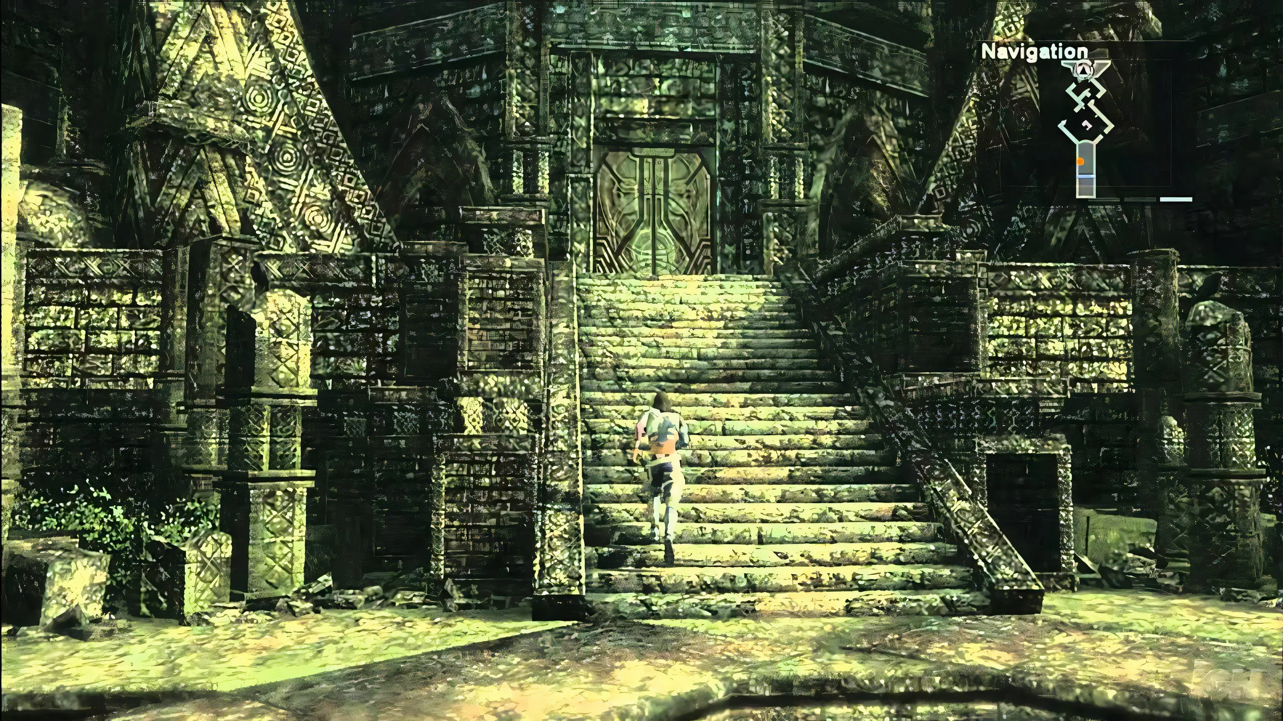 Nhân vật trong Lost Odyssey đứng trước một công trình kiến trúc ấn tượng, thể hiện bối cảnh thế giới