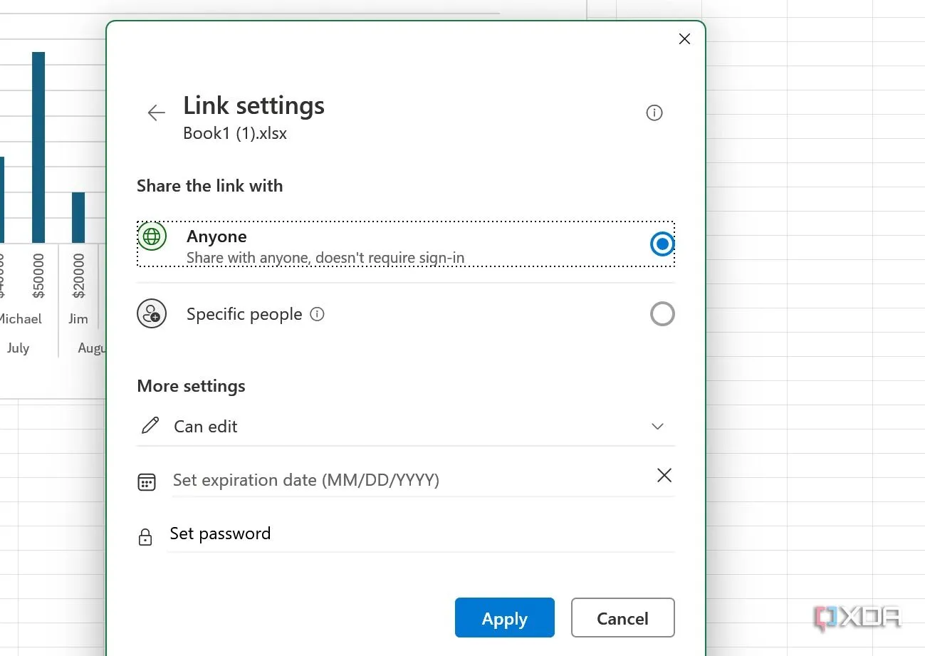 Nhập mật khẩu và ngày hết hạn cho bảng tính Excel