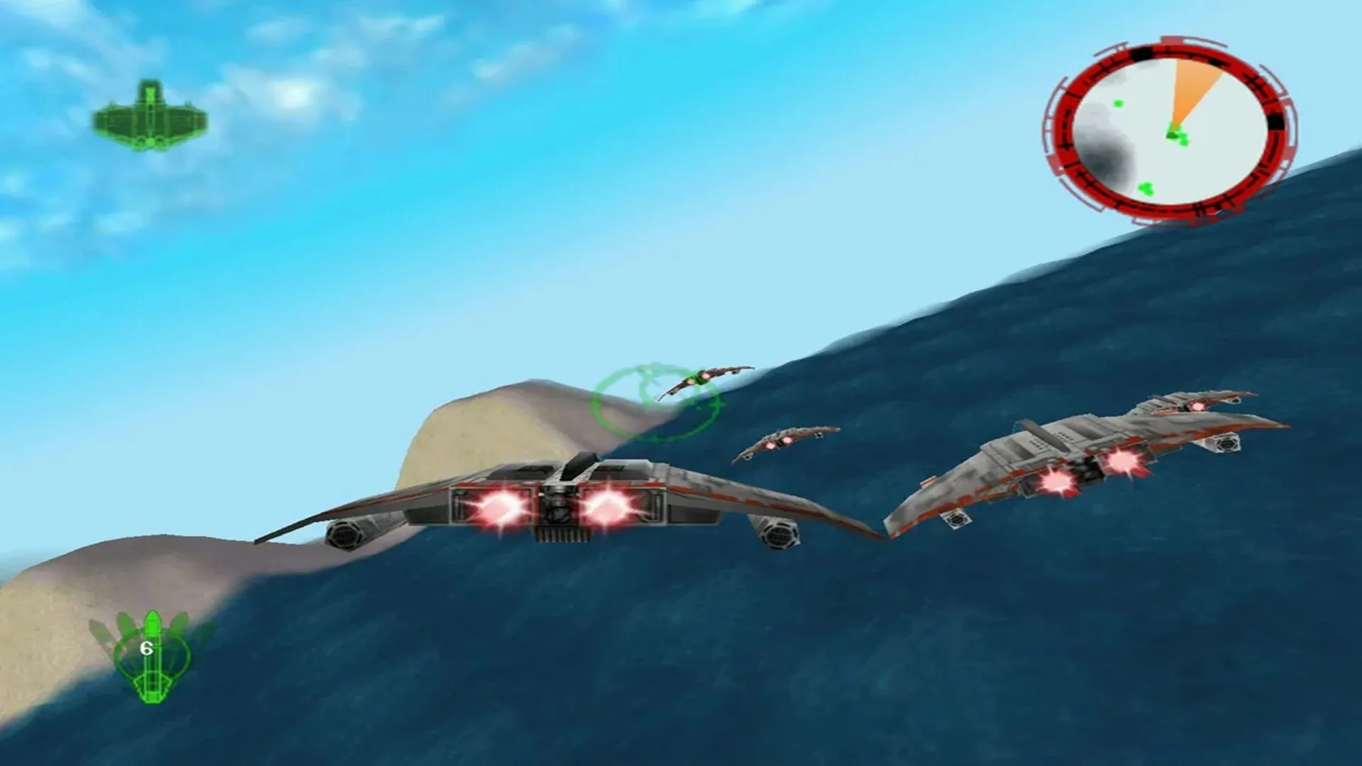 Phi thuyền V-Wing từ vũ trụ mở rộng Dark Empire cùng các đồng minh trong Star Wars: Rogue Squadron bản gốc trên Nintendo 64