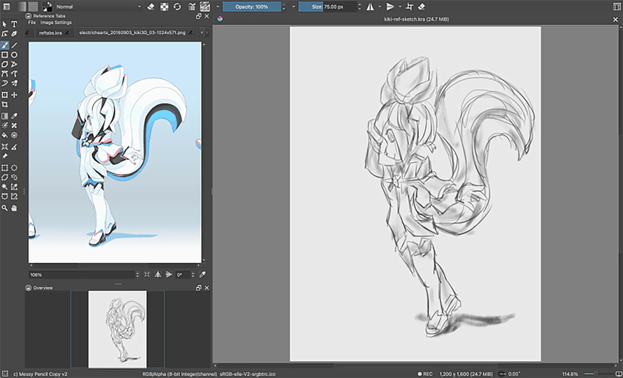 Plugin Reference Tabs Docker trong Krita giúp quản lý nhiều hình ảnh tham khảo theo dạng tab