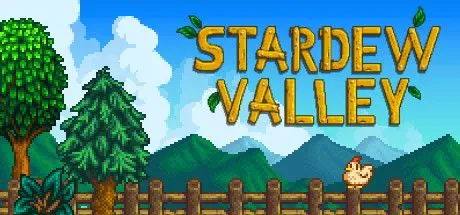Poster game Stardew Valley với hình ảnh cuộc sống nông trại yên bình, trồng trọt, câu cá và giao lưu với dân làng.