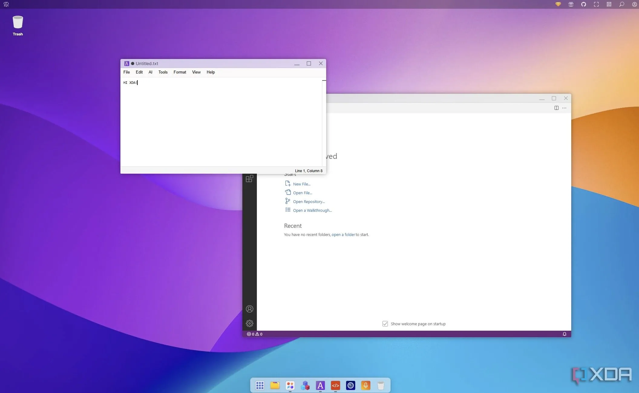 Puter Code Notepad hiển thị giao diện soạn thảo mã trong Puter, minh họa giới hạn của việc không hỗ trợ ứng dụng native.