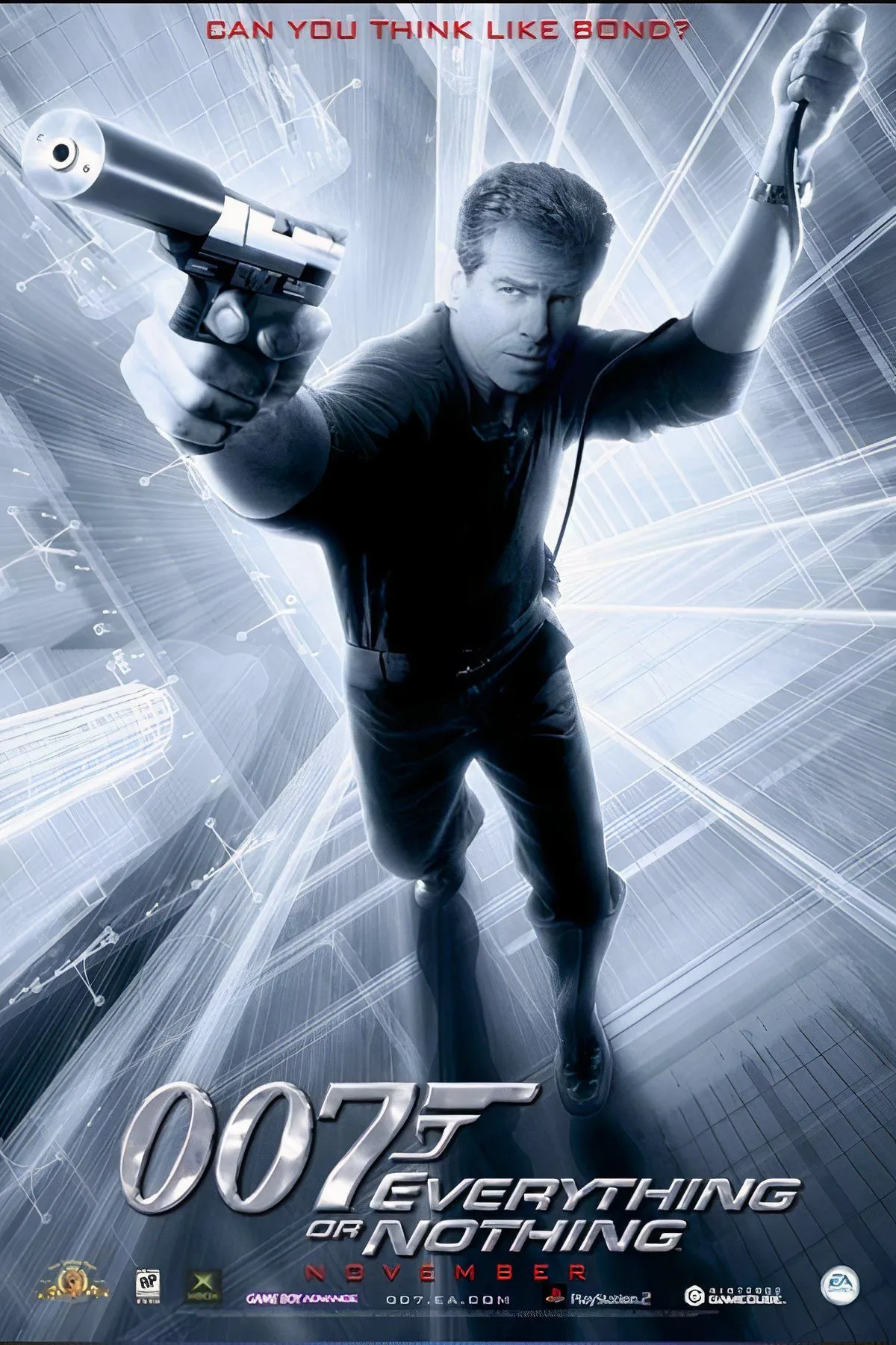 Sản phẩm game James Bond 007: Everything or Nothing, với Bond đang chuẩn bị hành động.
