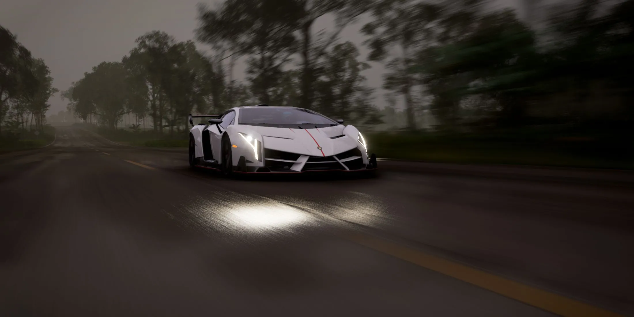 Siêu xe Lamborghini Veneno màu vàng nổi bật trong bão cát Mexico trong Forza Horizon 5