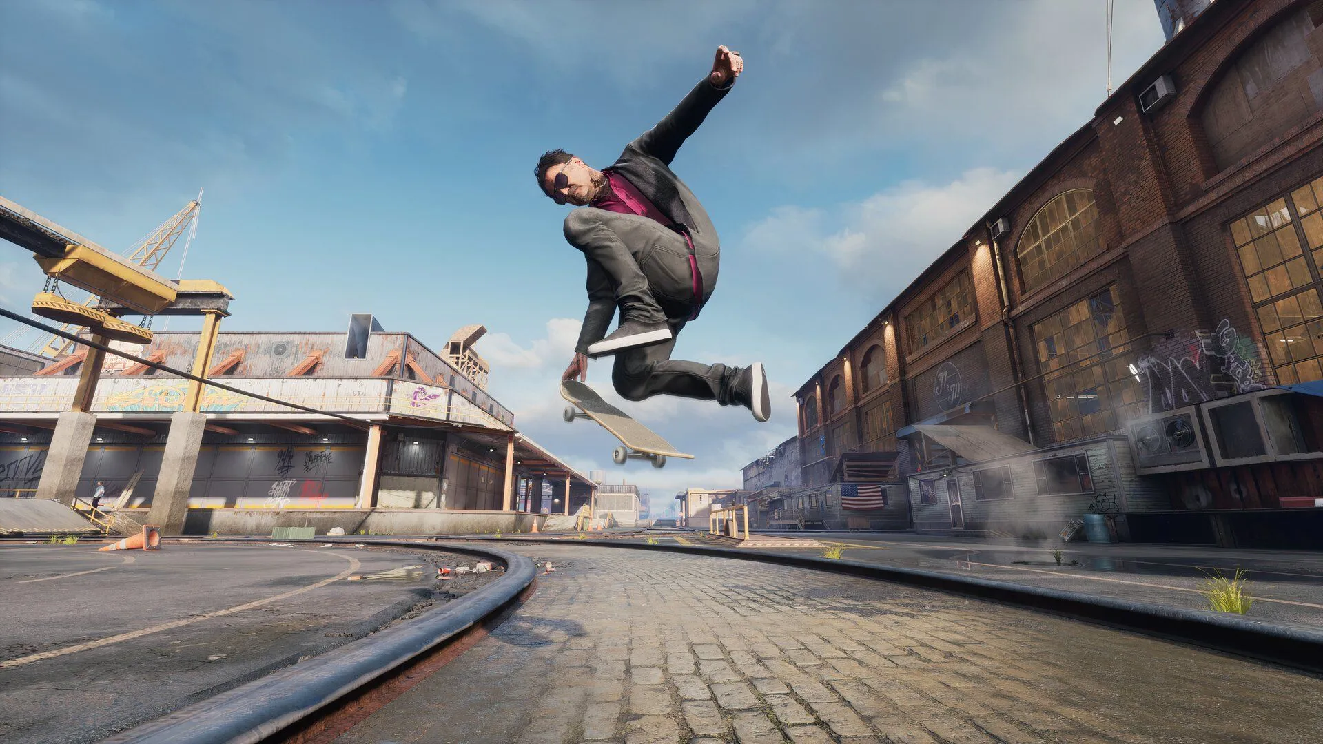 Skater Bam Margera thực hiện một động tác trượt ván ấn tượng trong game Tony Hawk's Pro Skater 3 + 4