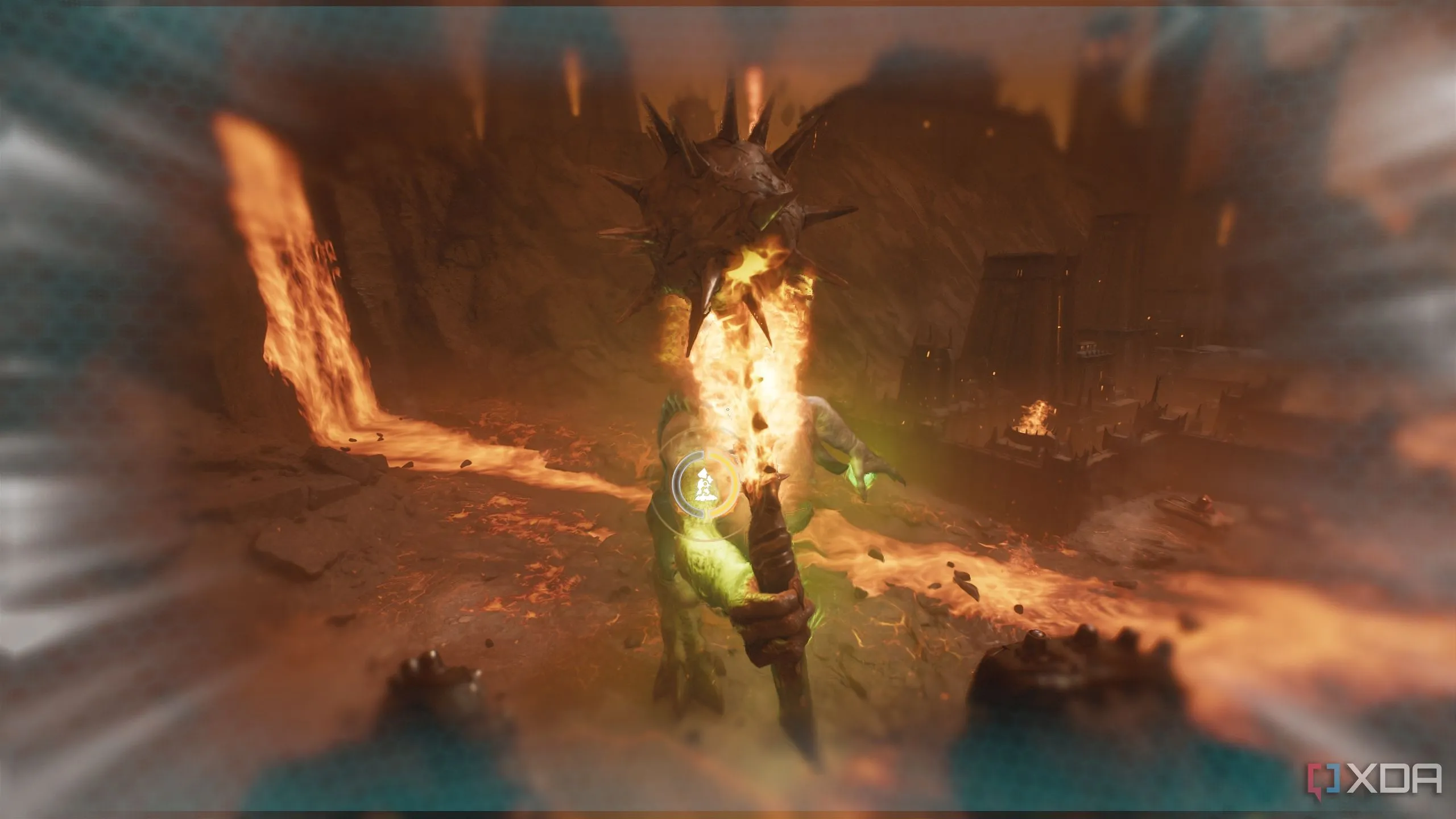 Slayer thực hiện một cú Perfect Dodge chính xác khỏi đòn tấn công của Titan trong Doom The Dark Ages