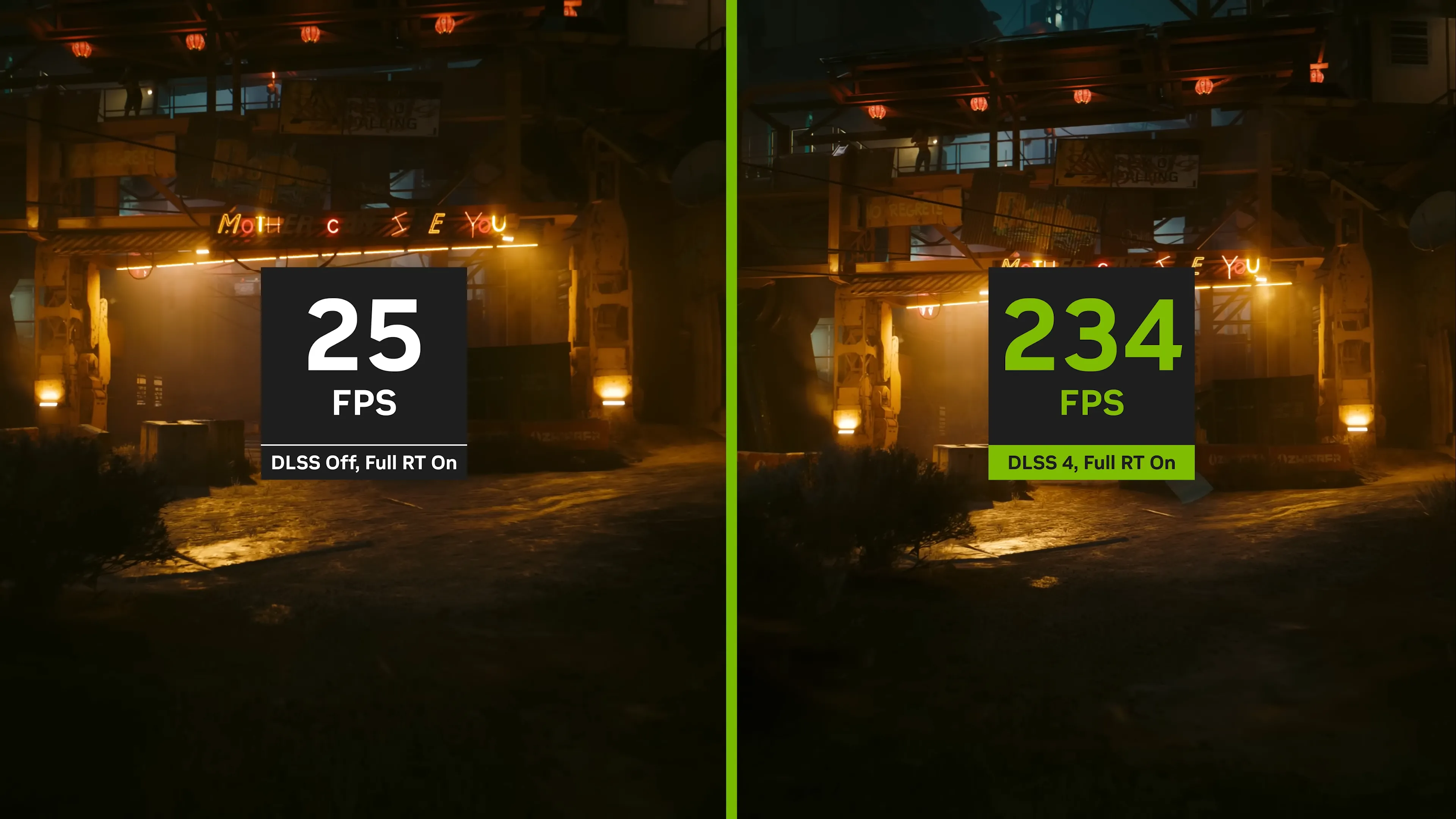 So sánh chất lượng hình ảnh khi chơi game có và không có DLSS 4 của Nvidia.