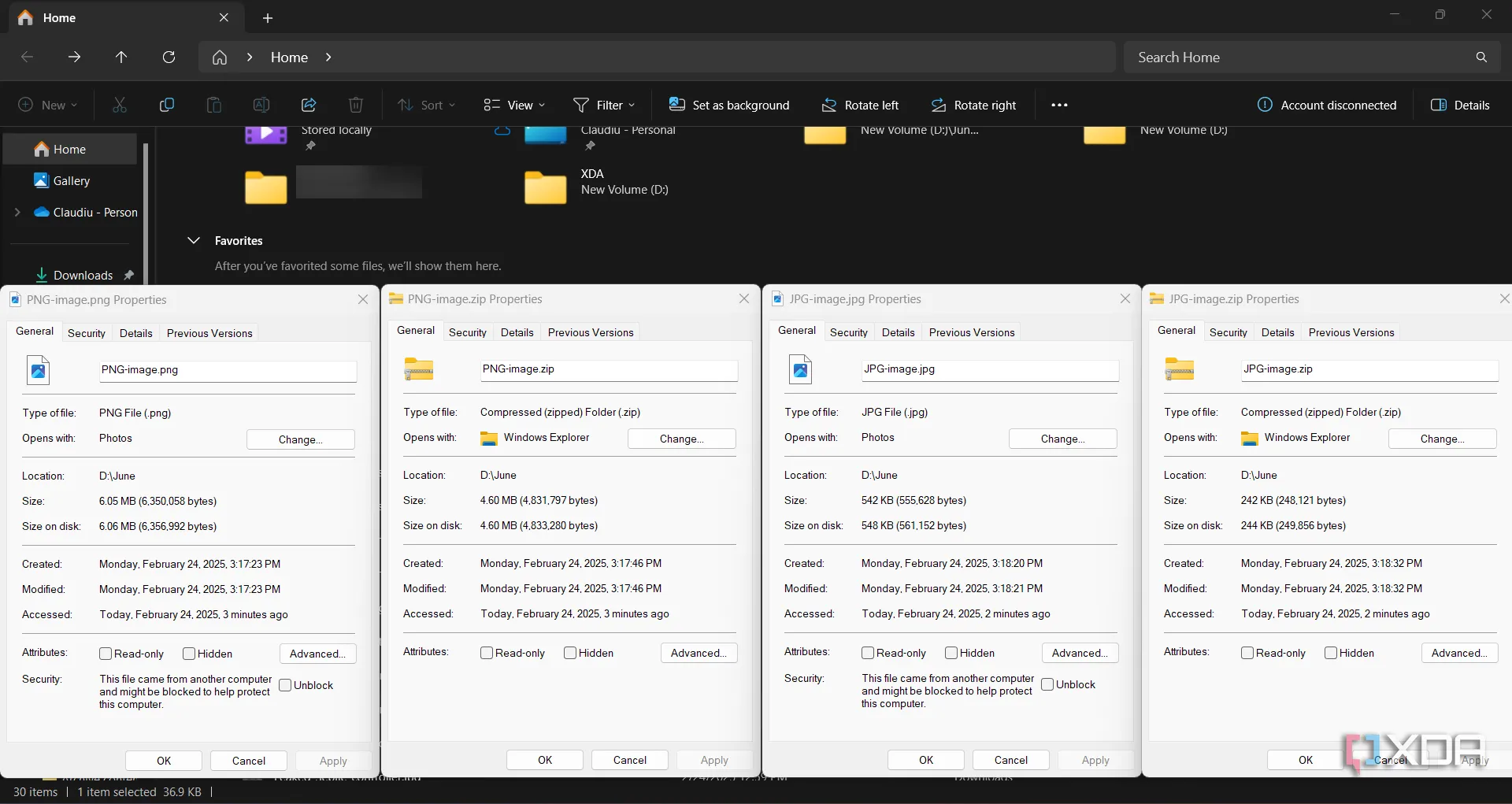 So sánh kích thước file nén giữa định dạng PNG và JPG của cùng một ảnh sử dụng phần mềm WinZIP.