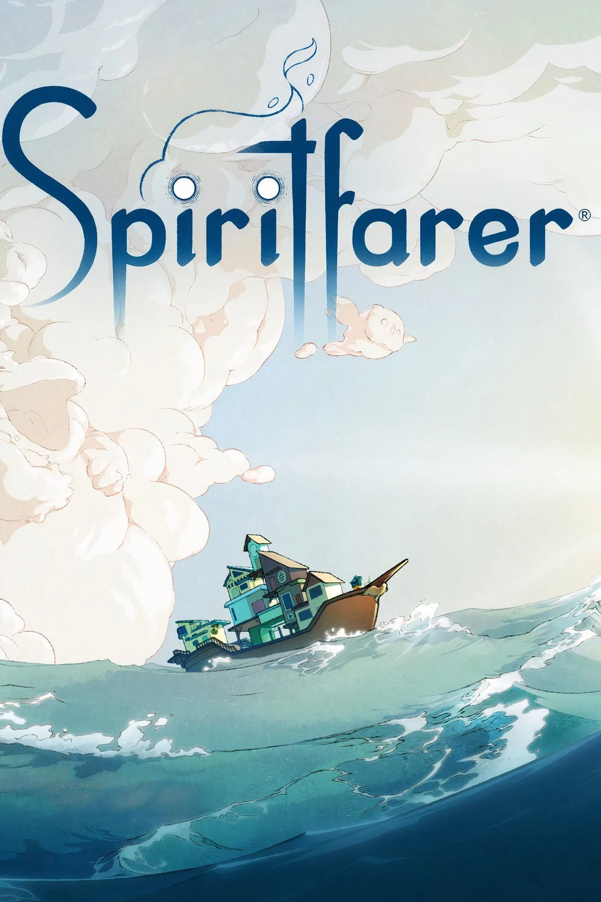 Stella, nhân vật chính của game Spiritfarer, đang đứng trên một con thuyền đầy màu sắc với các linh hồn động vật hình người, tượng trưng cho hành trình đưa tiễn họ sang thế giới bên kia.