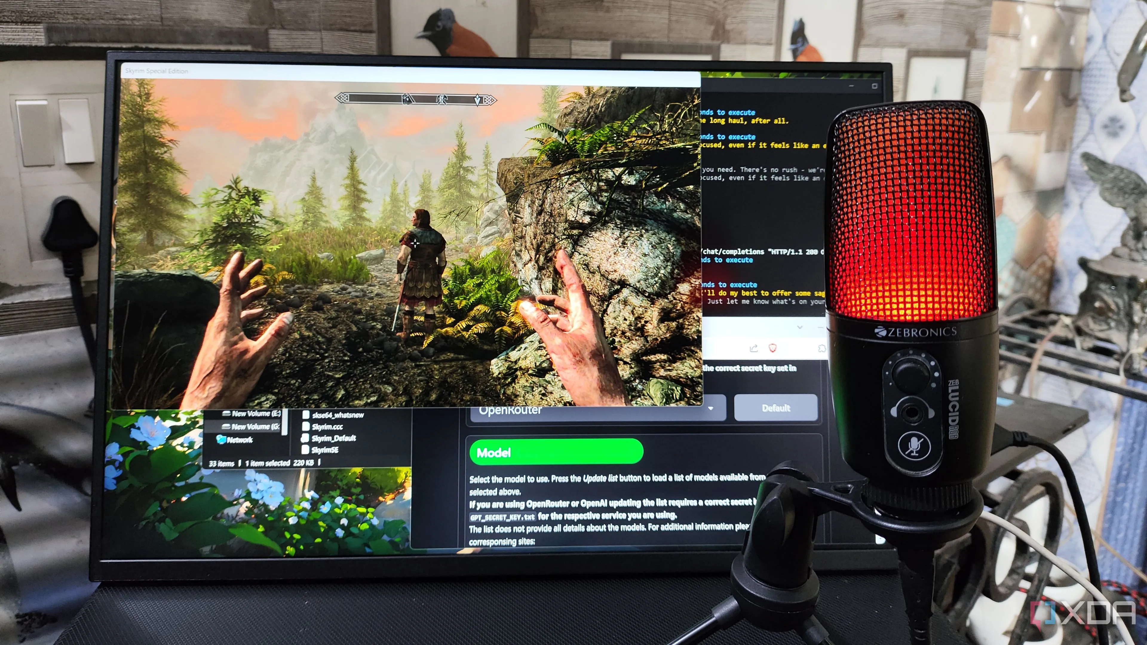 Sử dụng mod Mantella để tương tác với NPC trong Skyrim, minh họa sự sáng tạo của cộng đồng game thủ.