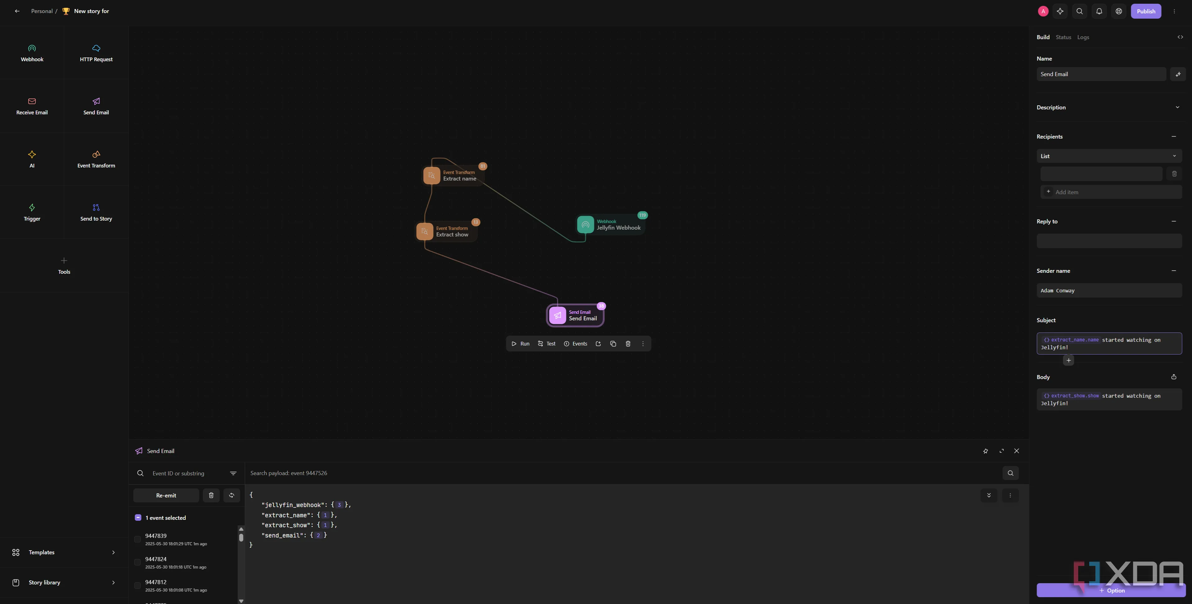 Tạo workflow Tines cơ bản với webhook Jellyfin