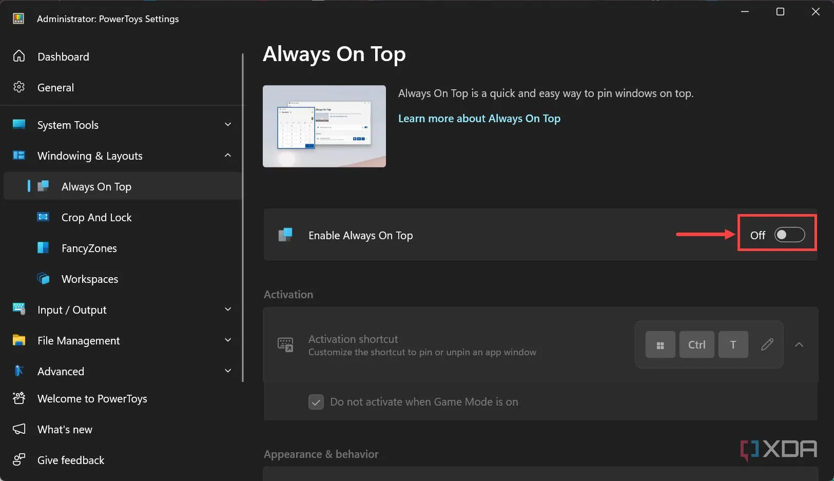 Tắt bật và tùy chỉnh phím tắt kích hoạt tính năng Always On Top