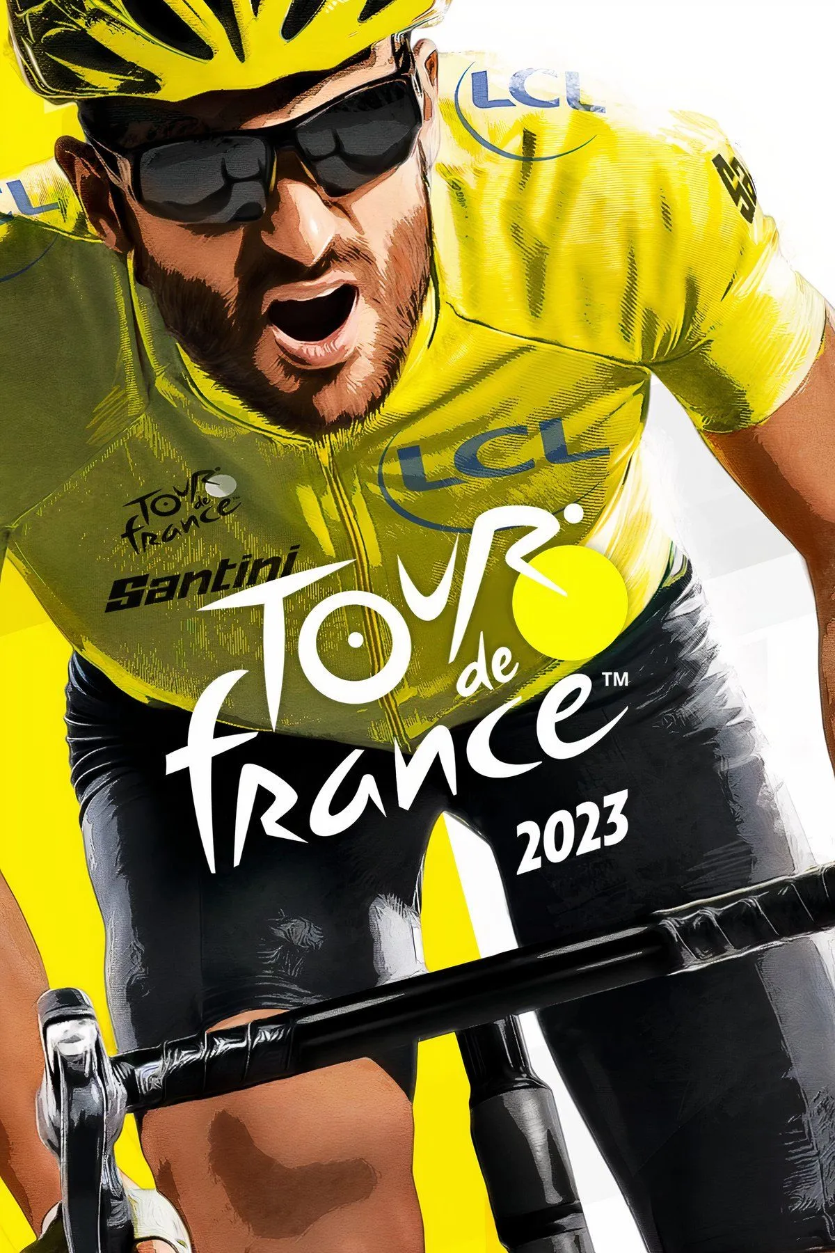 Tay đua xe đạp đang tăng tốc trong Tour de France 2023 trên con đường núi đầy nắng