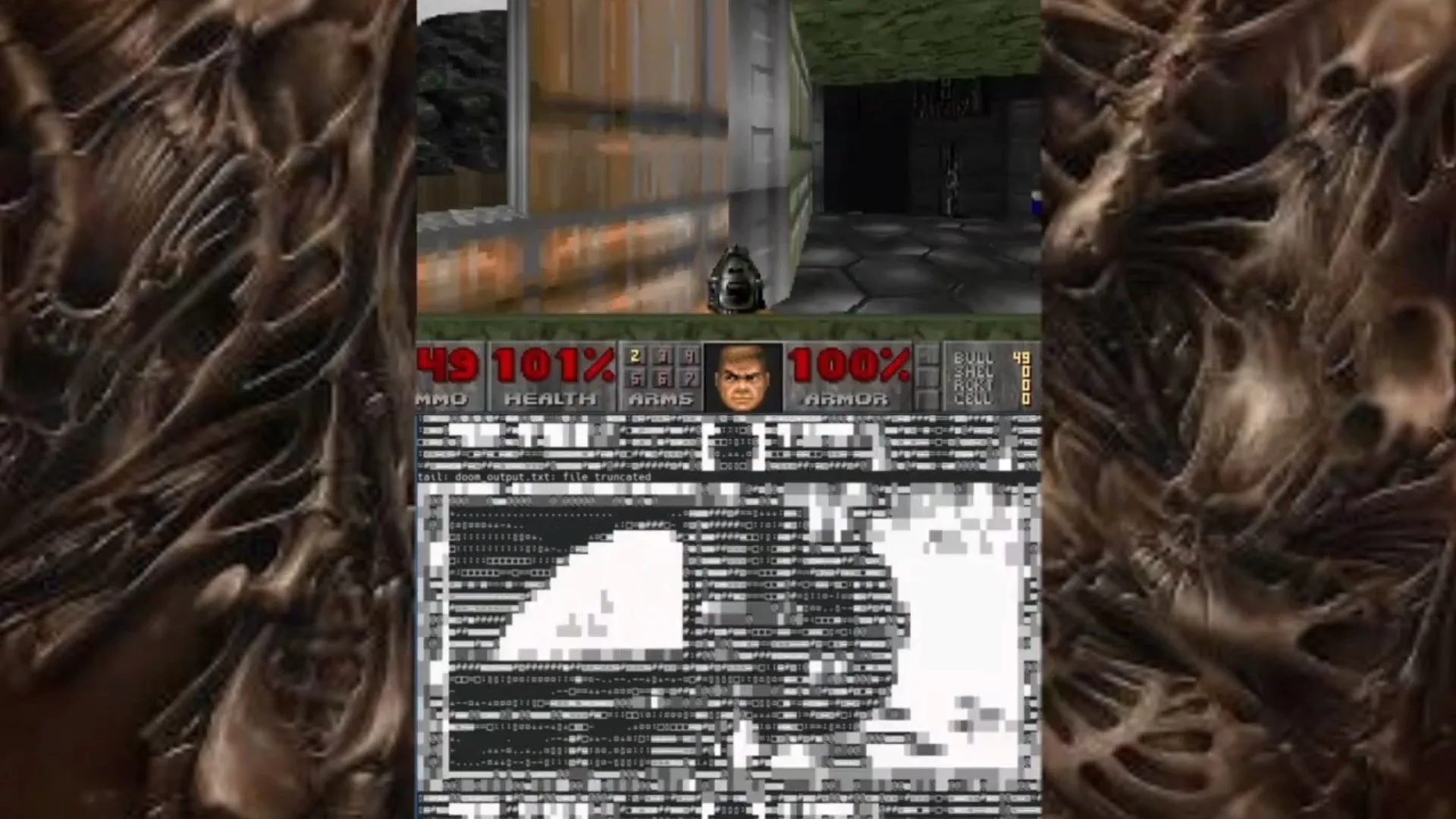 Tệp TXT hiển thị Doom đang được render