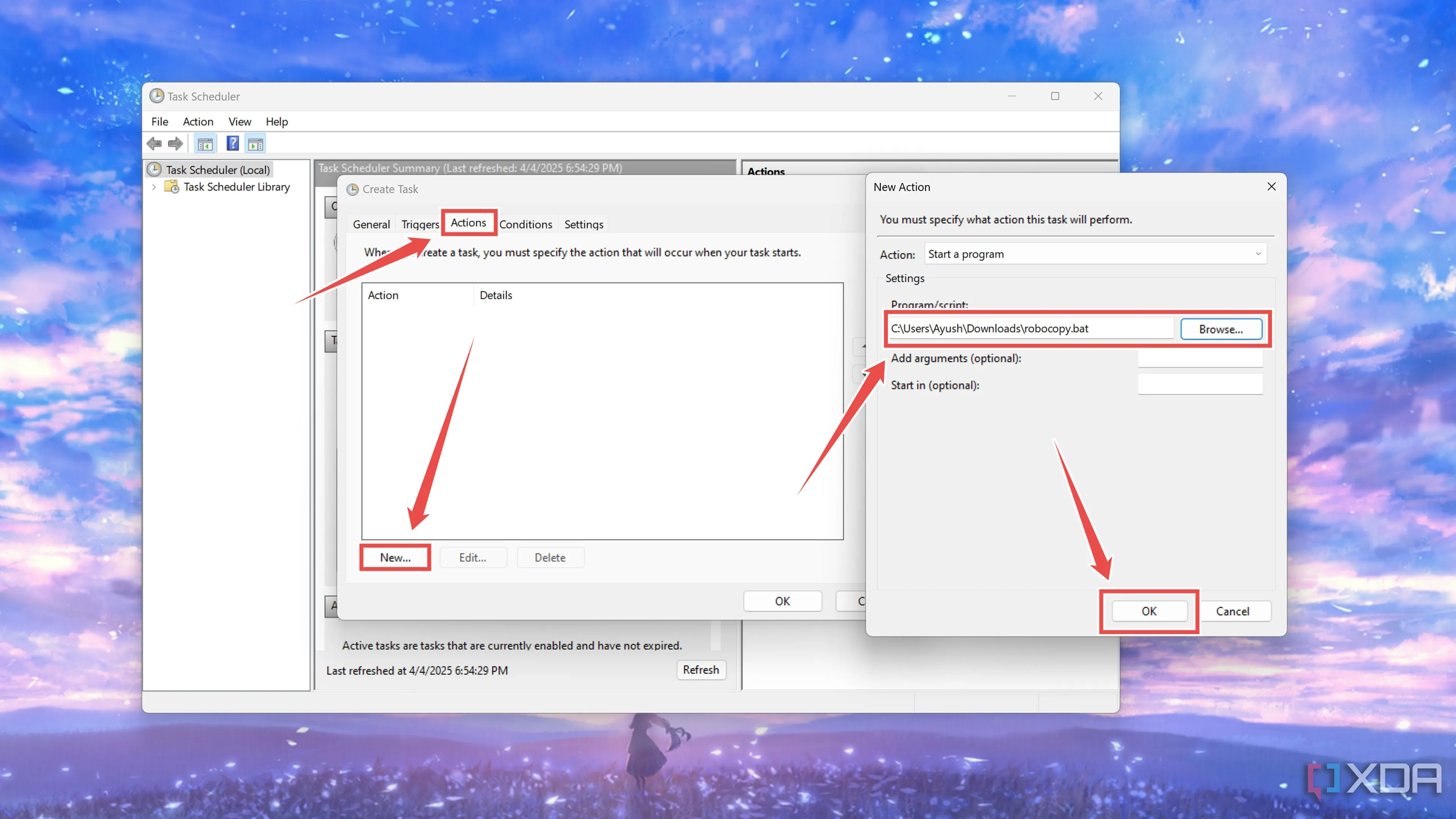 Thêm Action (hành động) chạy script Robocopy vào tác vụ