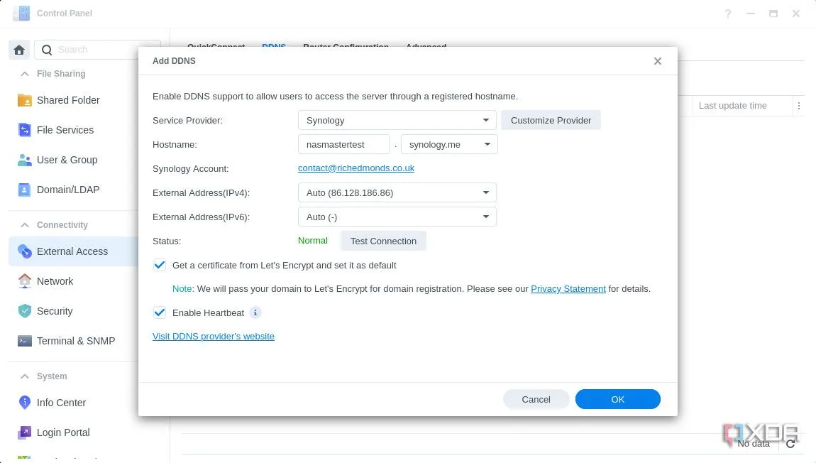 Thêm cấu hình DDNS mới trong Synology DSM 7