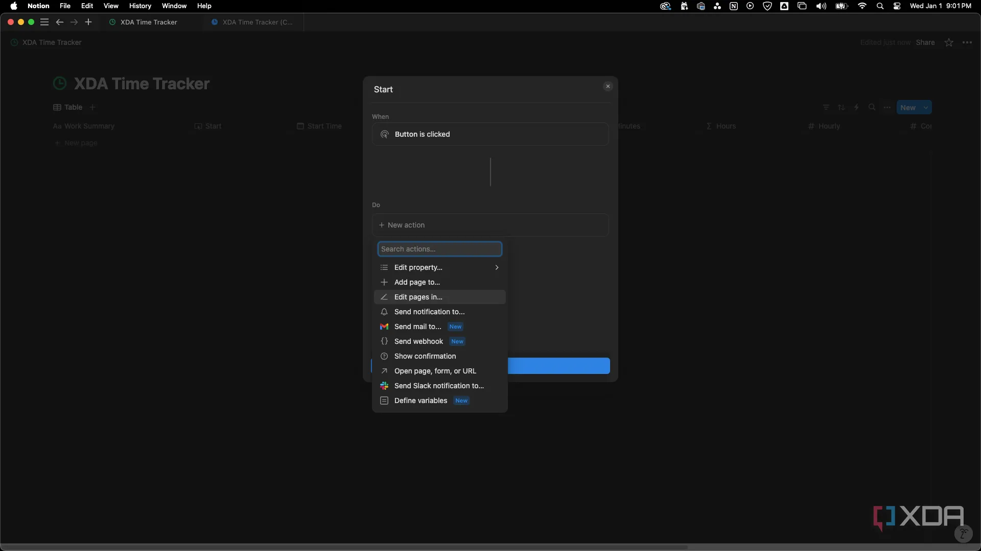Thêm hành động &quot;Edit pages in&quot; trong phần tự động hóa nút Start của Notion