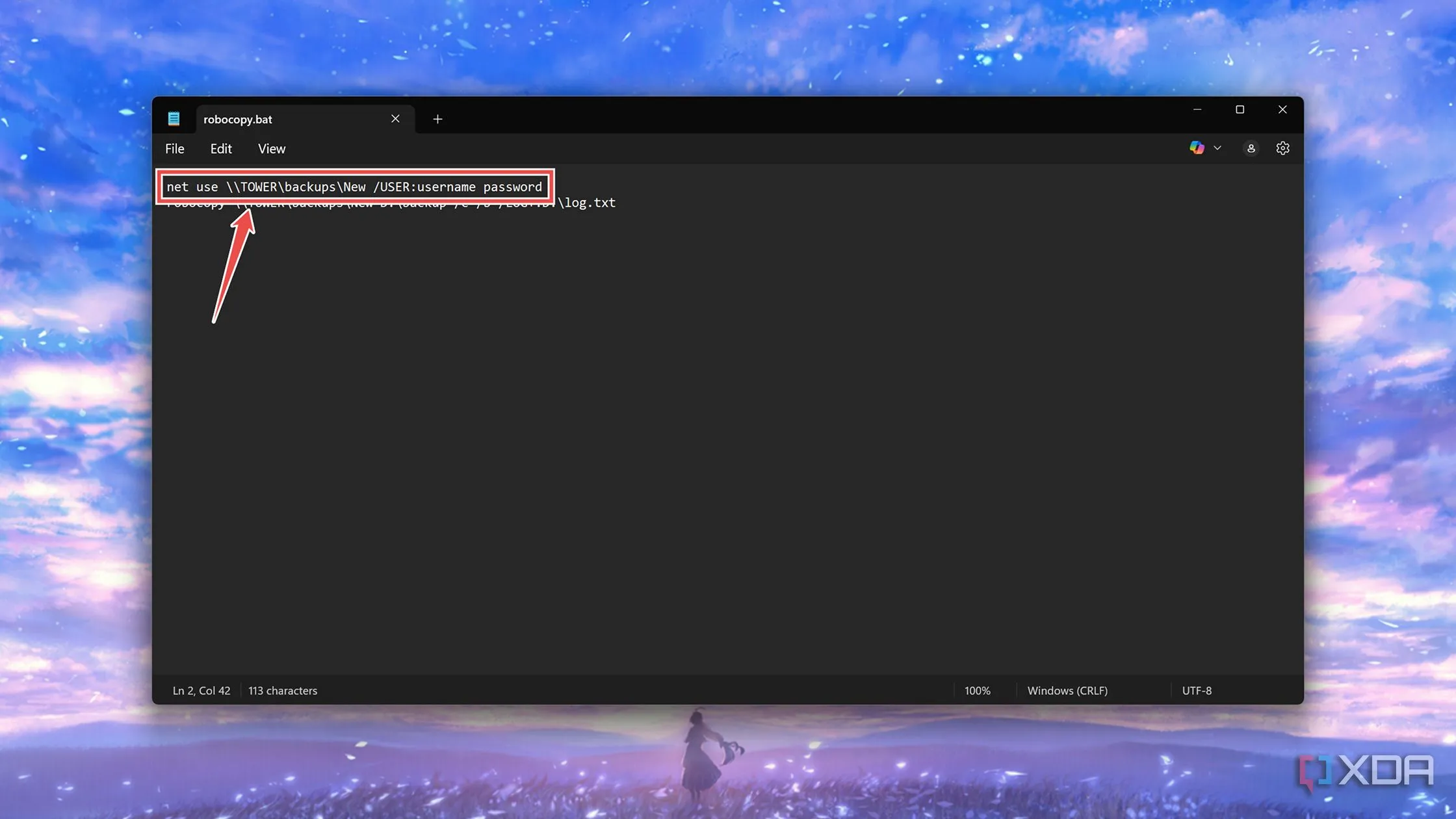 Thêm lệnh net use vào script Robocopy để truy cập thư mục mạng bảo vệ