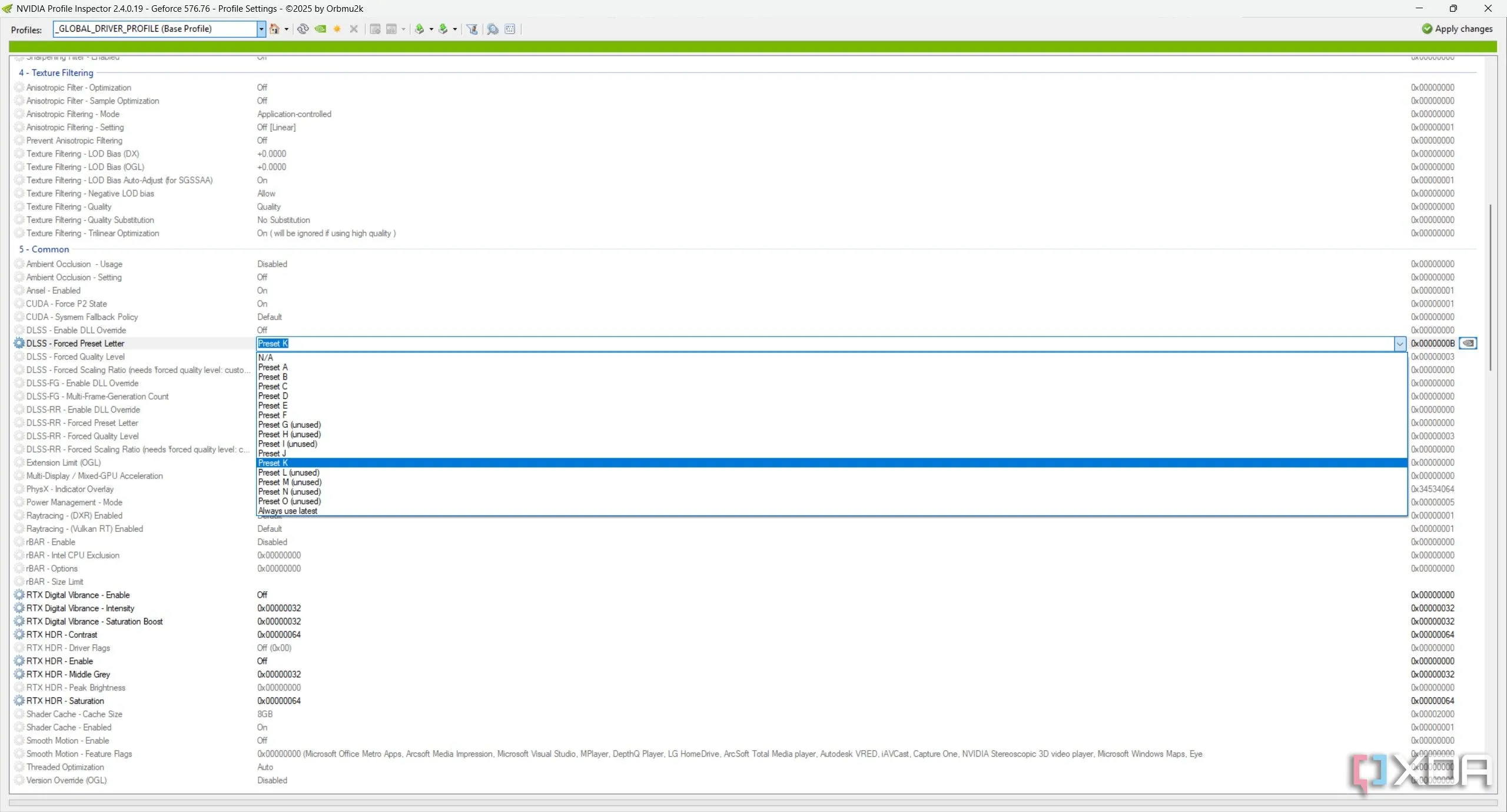 Thiết lập DLSS trong Nvidia Profile Inspector