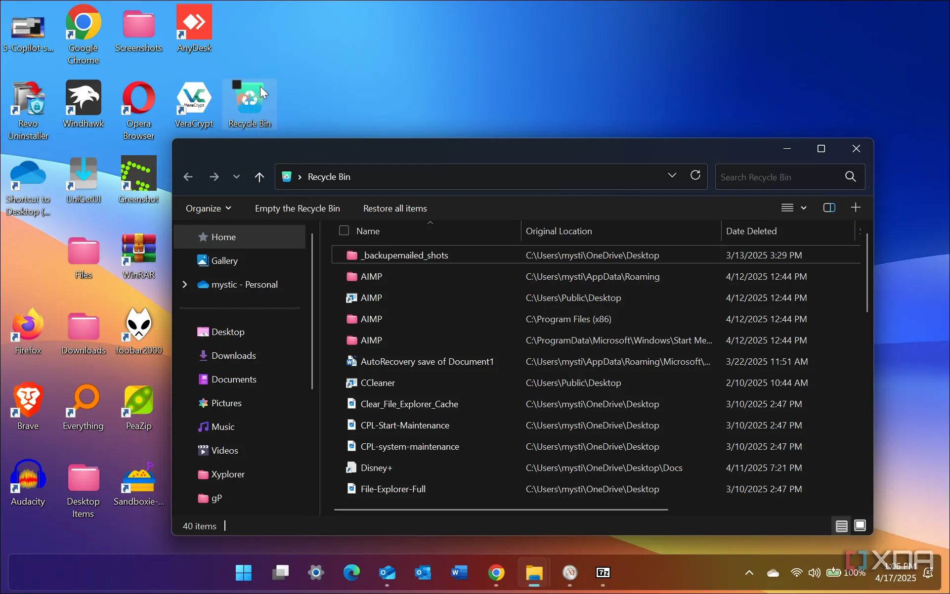Thùng rác trên Windows 11 hiển thị các file đã xóa