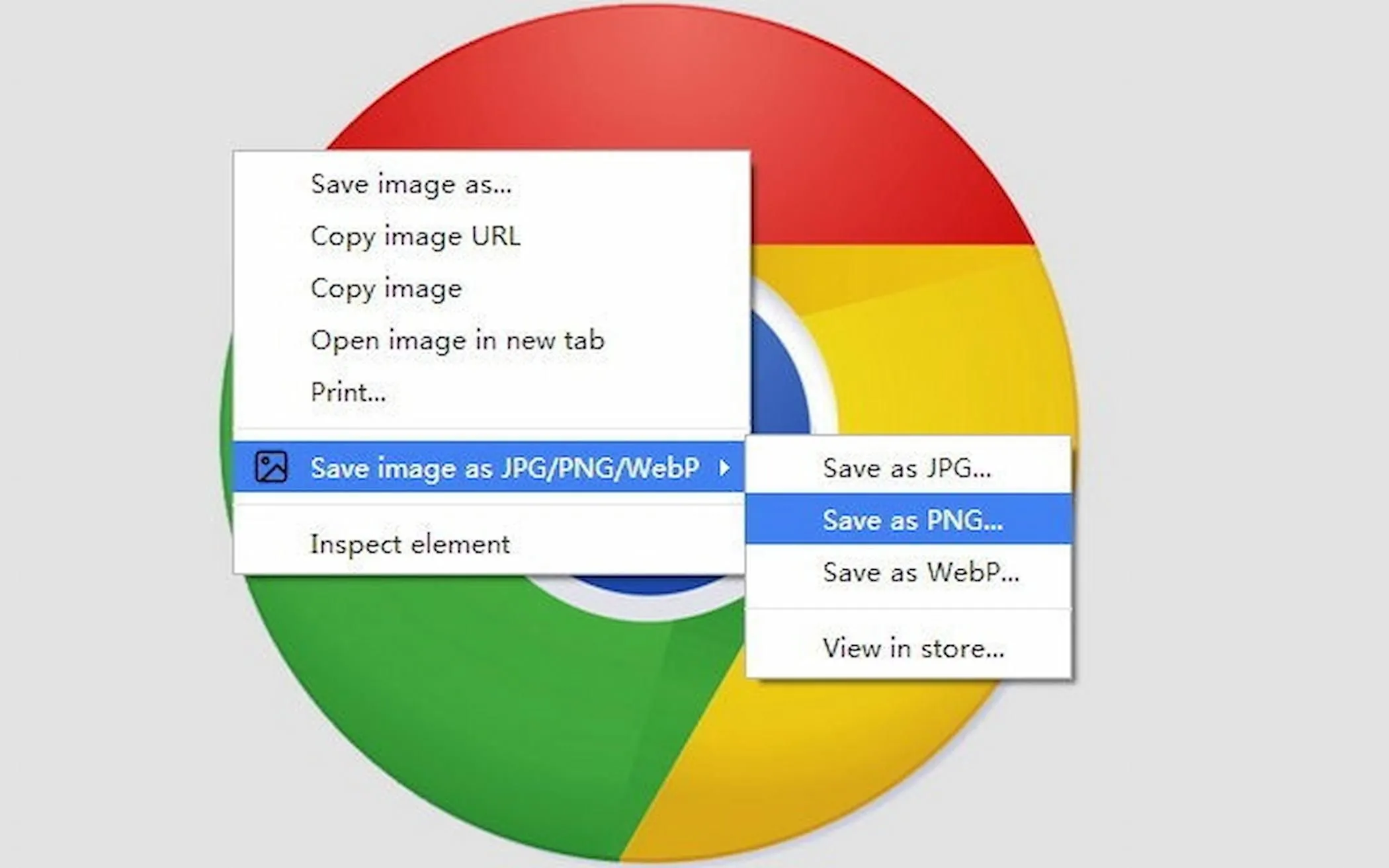 Tiện ích Save image as Type trong hành động, cho phép người dùng chọn định dạng lưu ảnh từ trình duyệt Chrome.