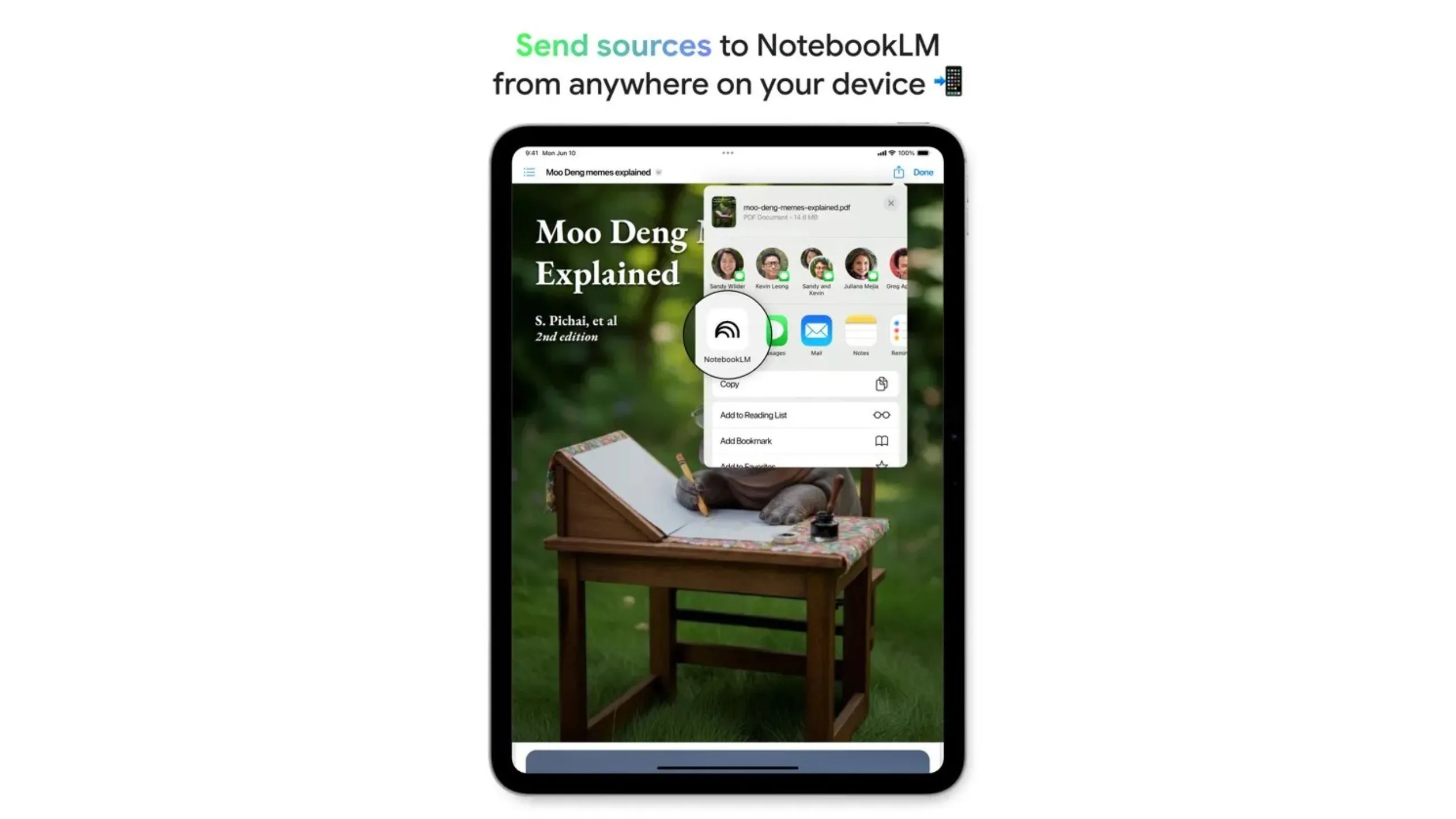 Tính năng quản lý nguồn (Sources) của NotebookLM hiển thị các loại tài liệu PDF, website, video