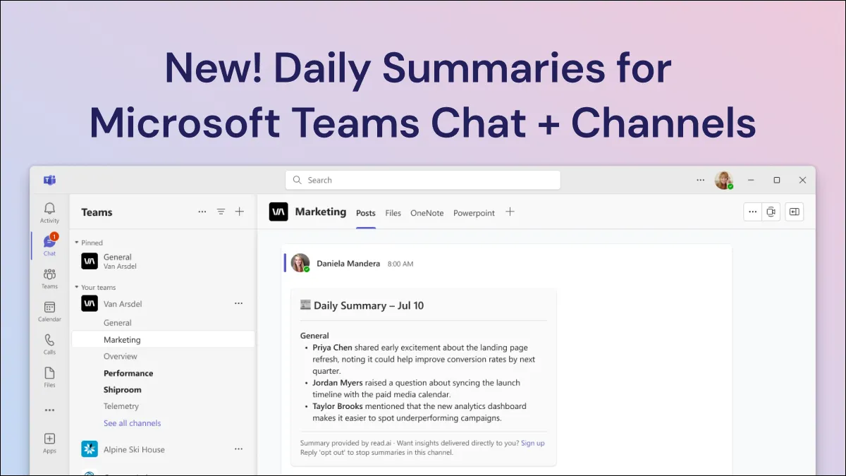 Tóm tắt hàng ngày cho trò chuyện Microsoft Teams