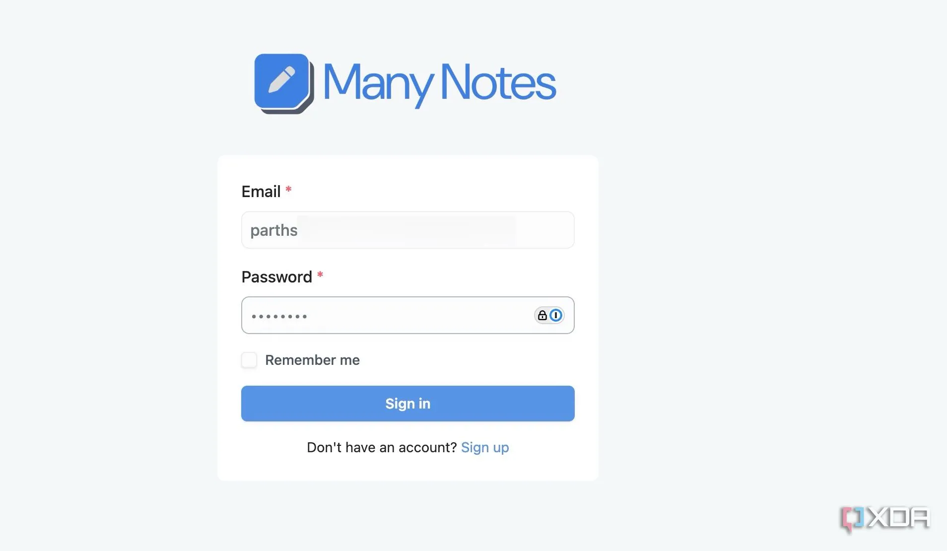 Trang đăng nhập của Many Notes