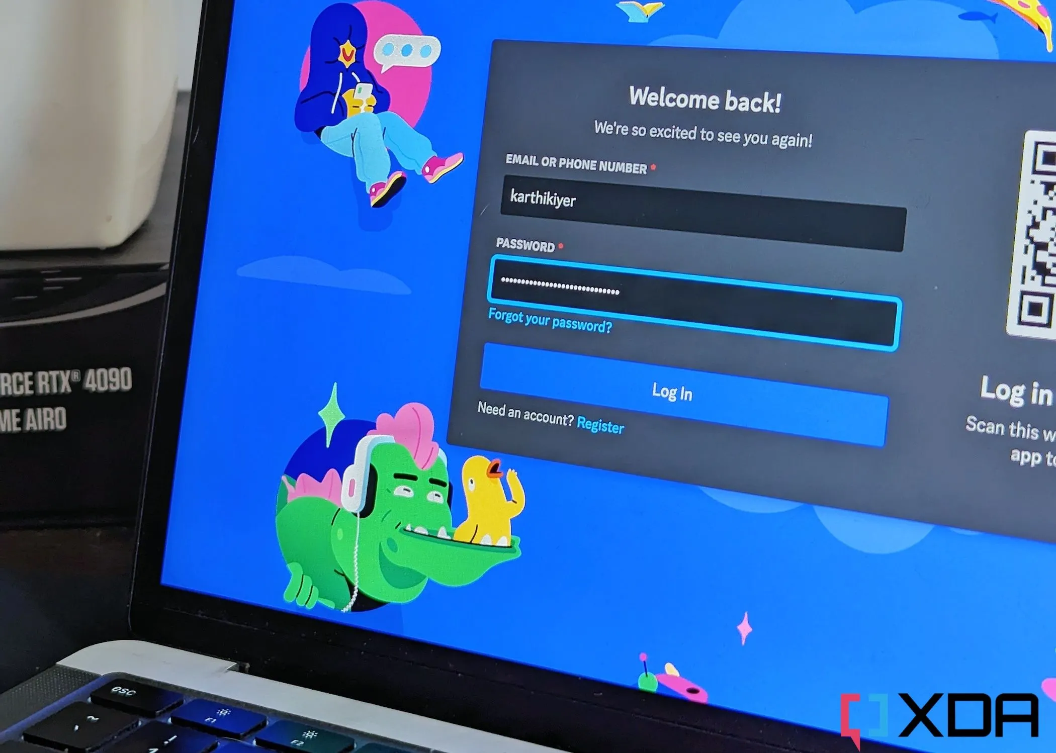 Trang đăng nhập Discord trên MacBook Air, minh họa việc sử dụng trình quản lý mật khẩu