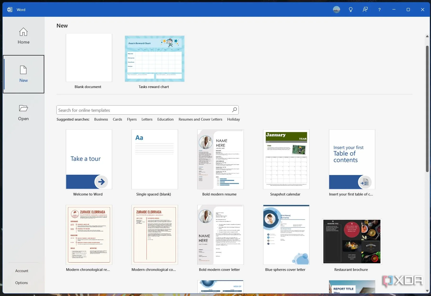 Trang lựa chọn template của Microsoft Word, minh họa việc sử dụng mẫu chuyên biệt