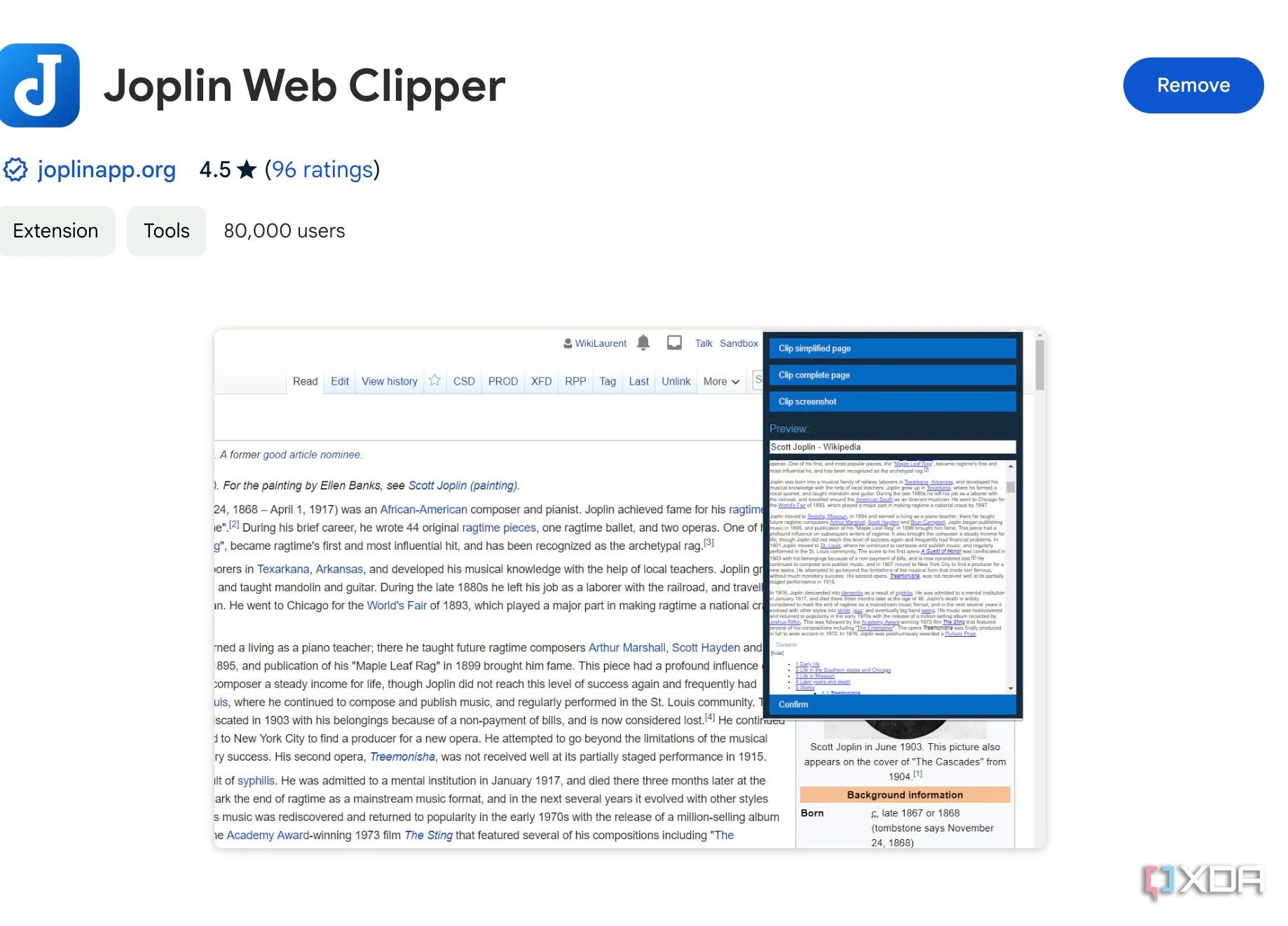 Trang tải tiện ích mở rộng Joplin Web Clipper trên Chrome Web Store để tích hợp vào trình duyệt.