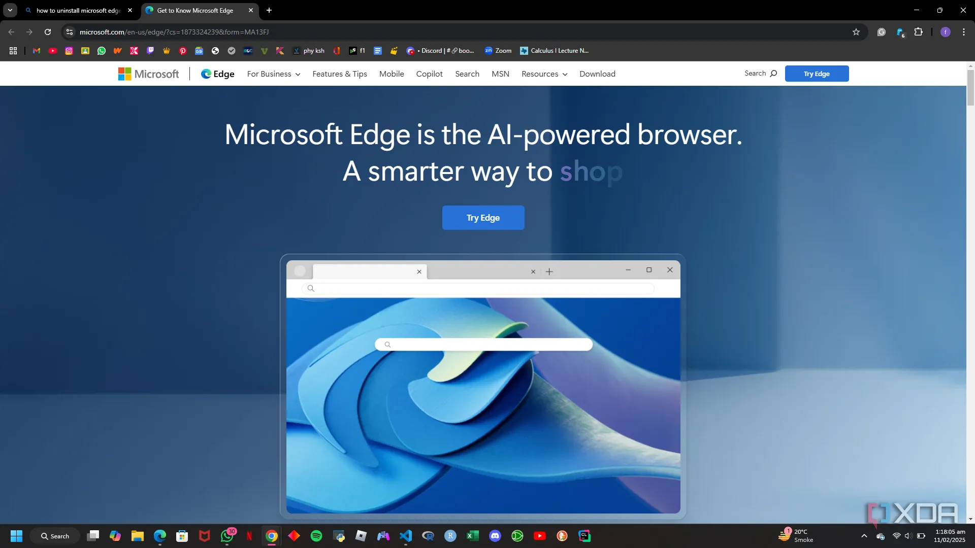 Trang web chính thức của Microsoft Edge quảng bá các tính năng và khả năng AI.