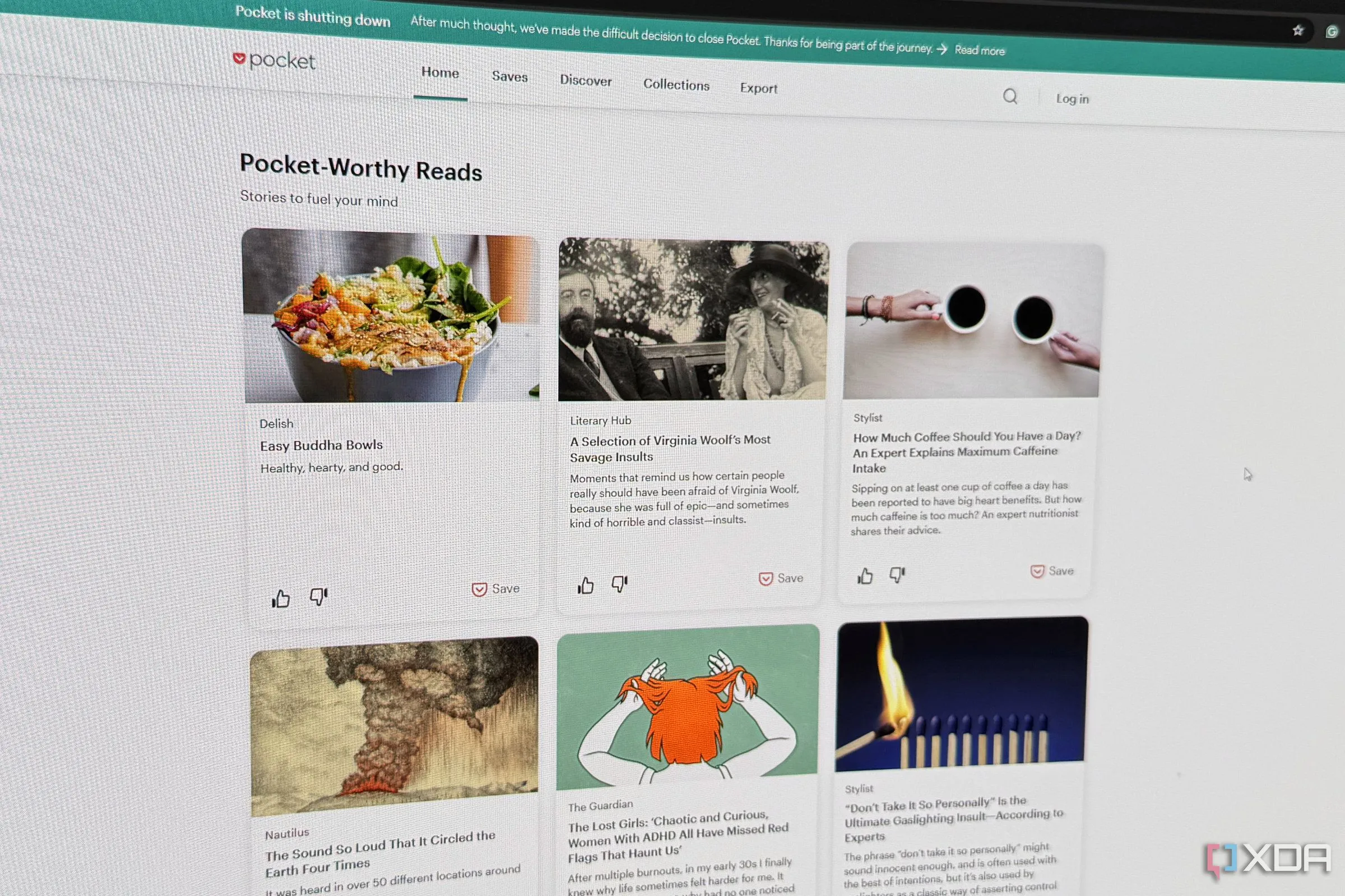 Trang web Pocket đang mở trên màn hình máy tính
