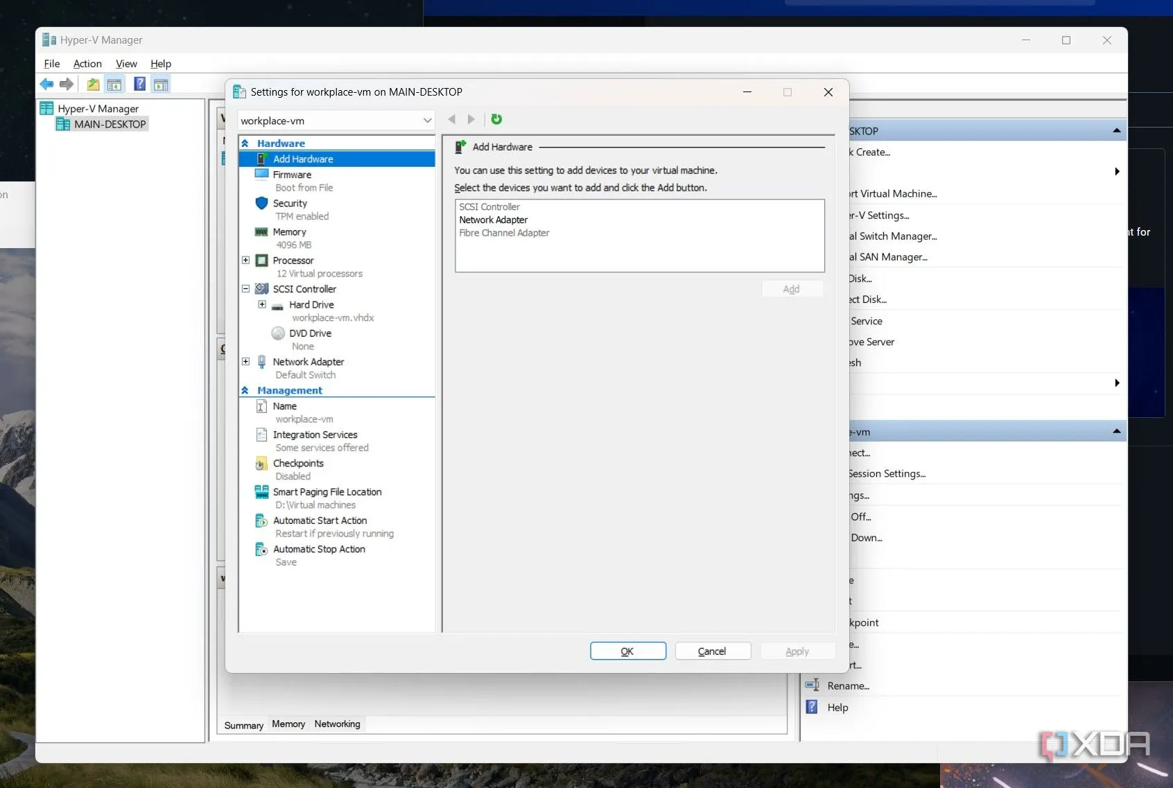 Trình chỉnh sửa máy ảo Hyper-V cho phép tùy chỉnh cấu hình phần cứng