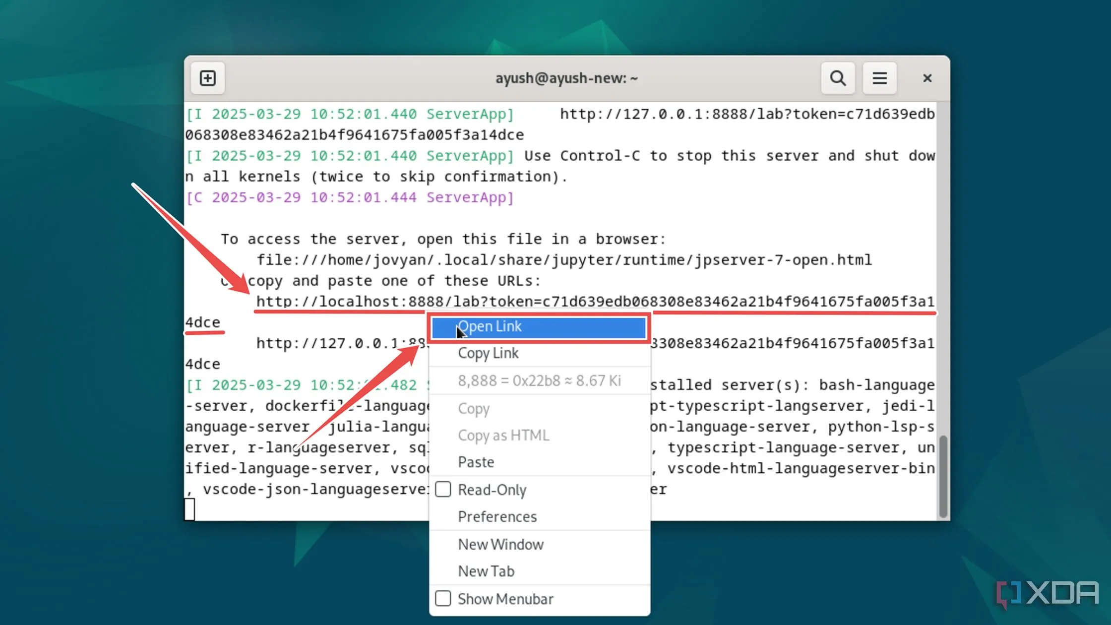 Truy cập giao diện web Jupyter Notebook thông qua liên kết được tạo ra trong terminal