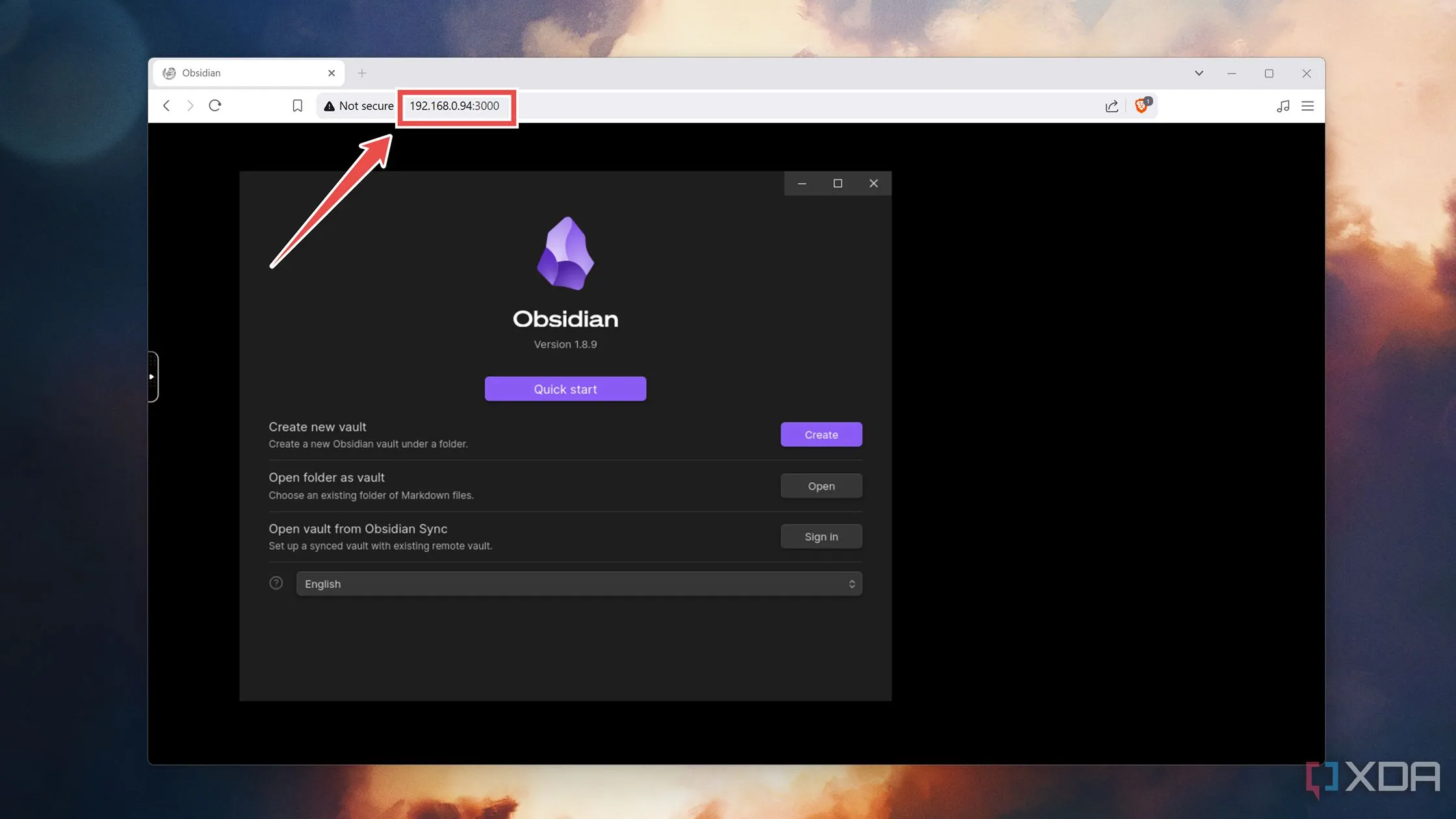 Truy cập giao diện Web UI của Obsidian thông qua địa chỉ IP và cổng 3000
