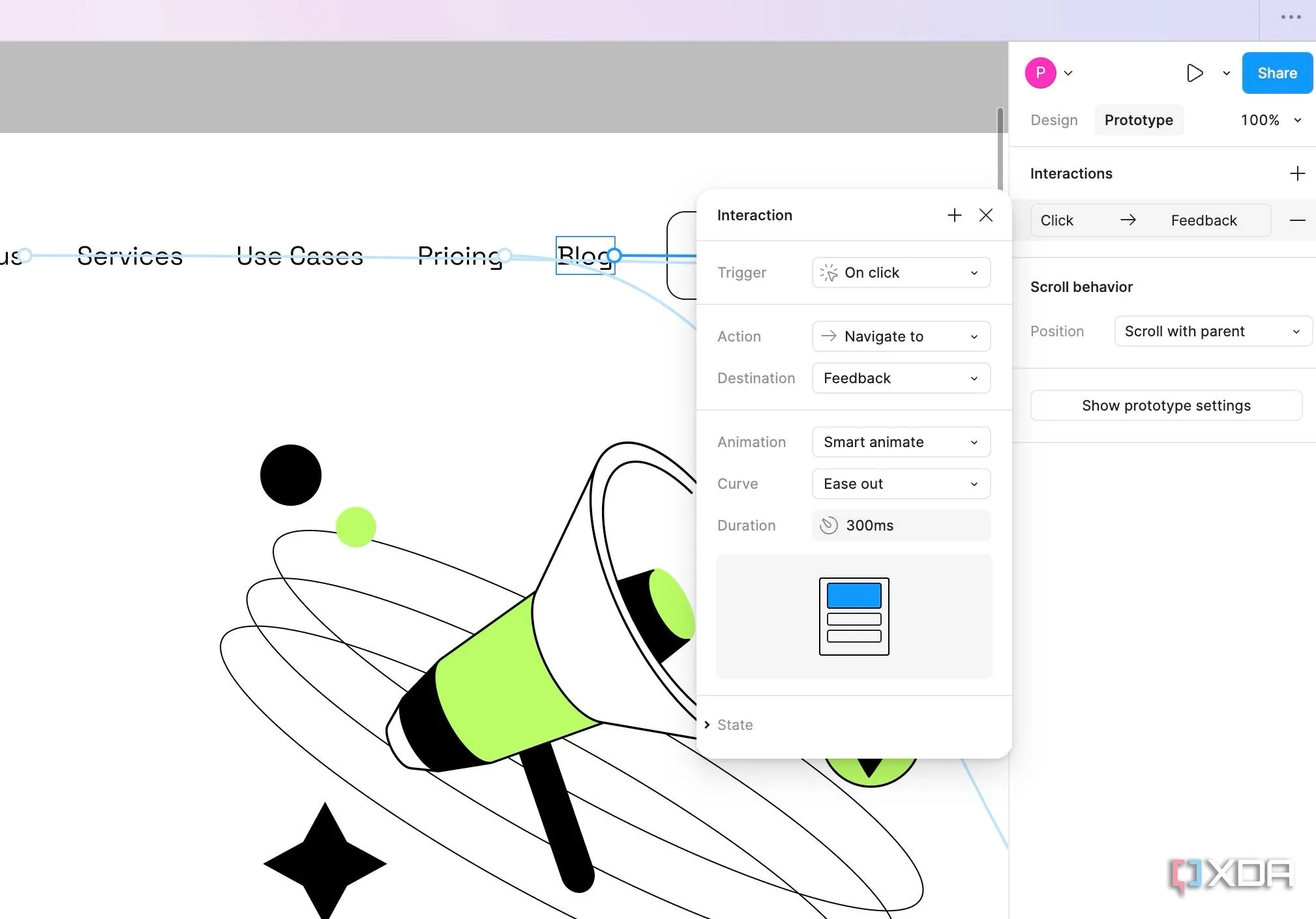 Tùy chỉnh các cài đặt cho hiệu ứng Smart Animate trong Figma để tạo chuyển động mượt mà
