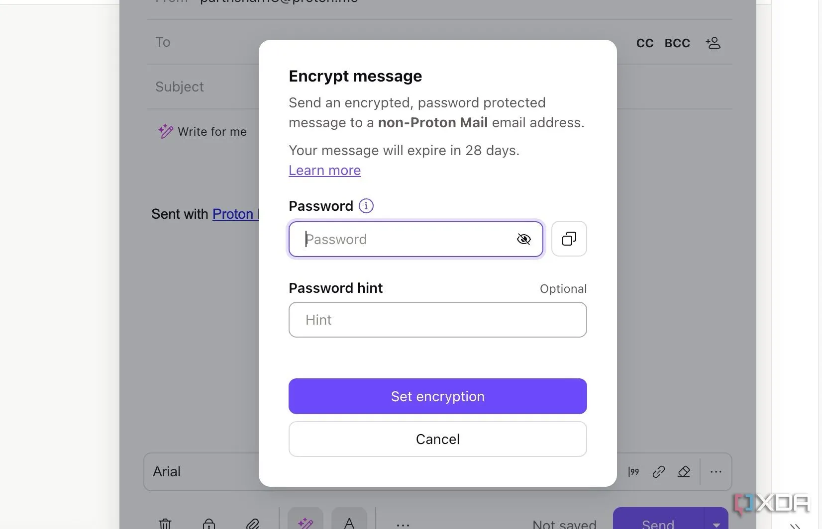 Tùy chọn mã hóa email bằng mật khẩu trong Proton Mail