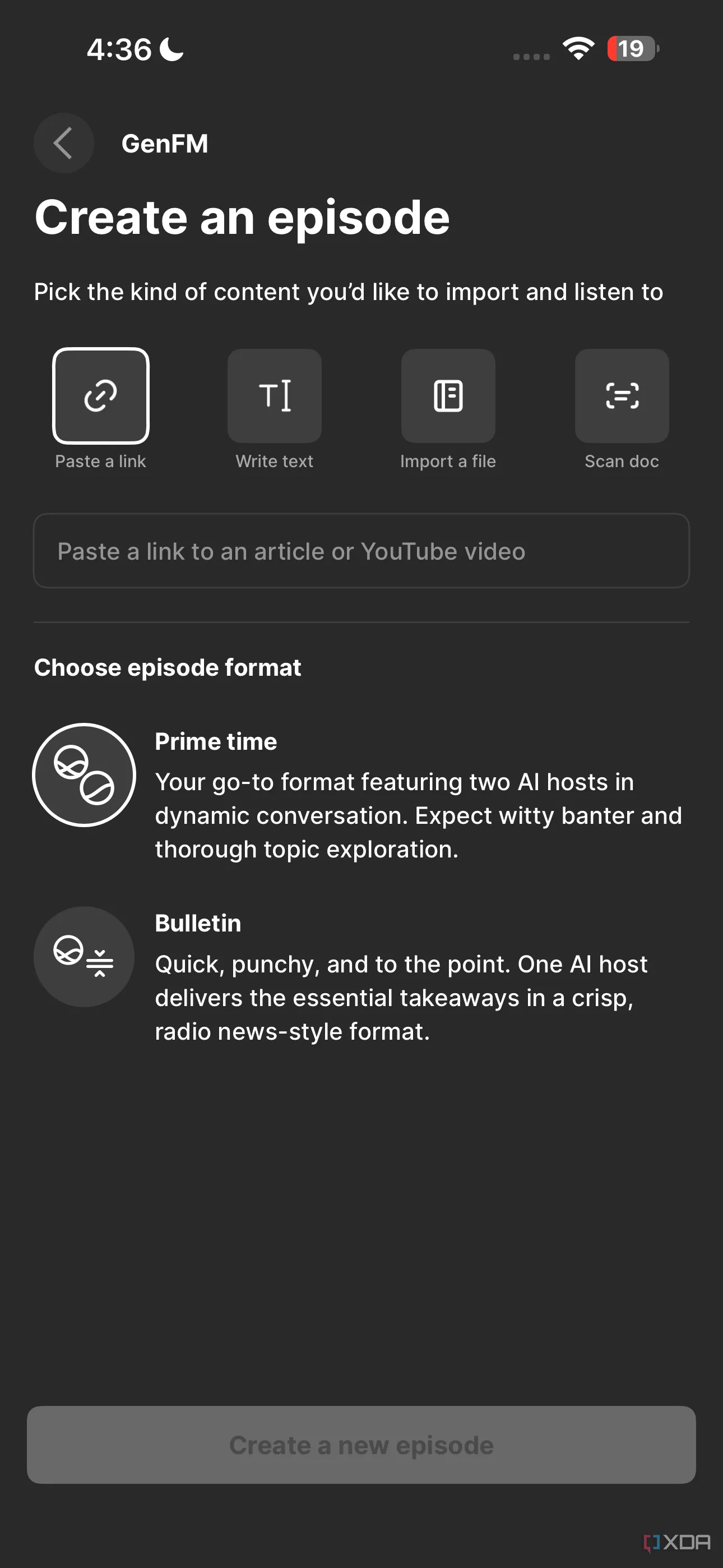 Tùy chọn tạo tập podcast GenFM trong ElevenReader