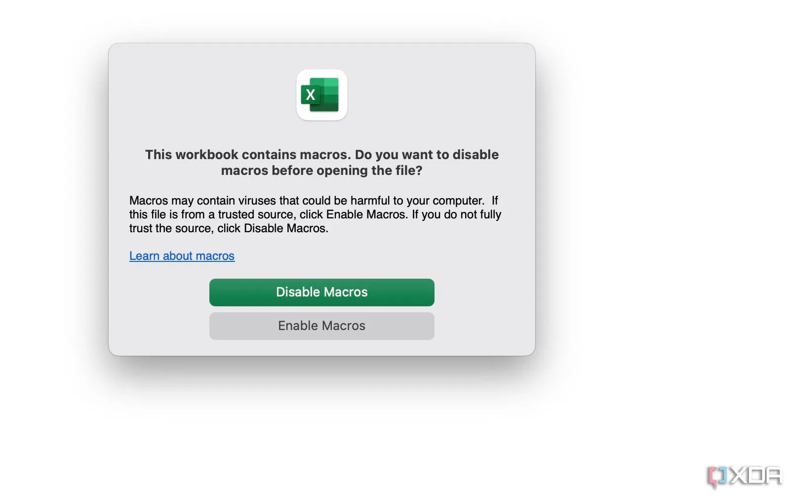Tùy chọn vô hiệu hóa macro trong Excel, minh họa cách tắt các đoạn mã tự động để tăng tốc độ xử lý bảng tính và bảo vệ dữ liệu