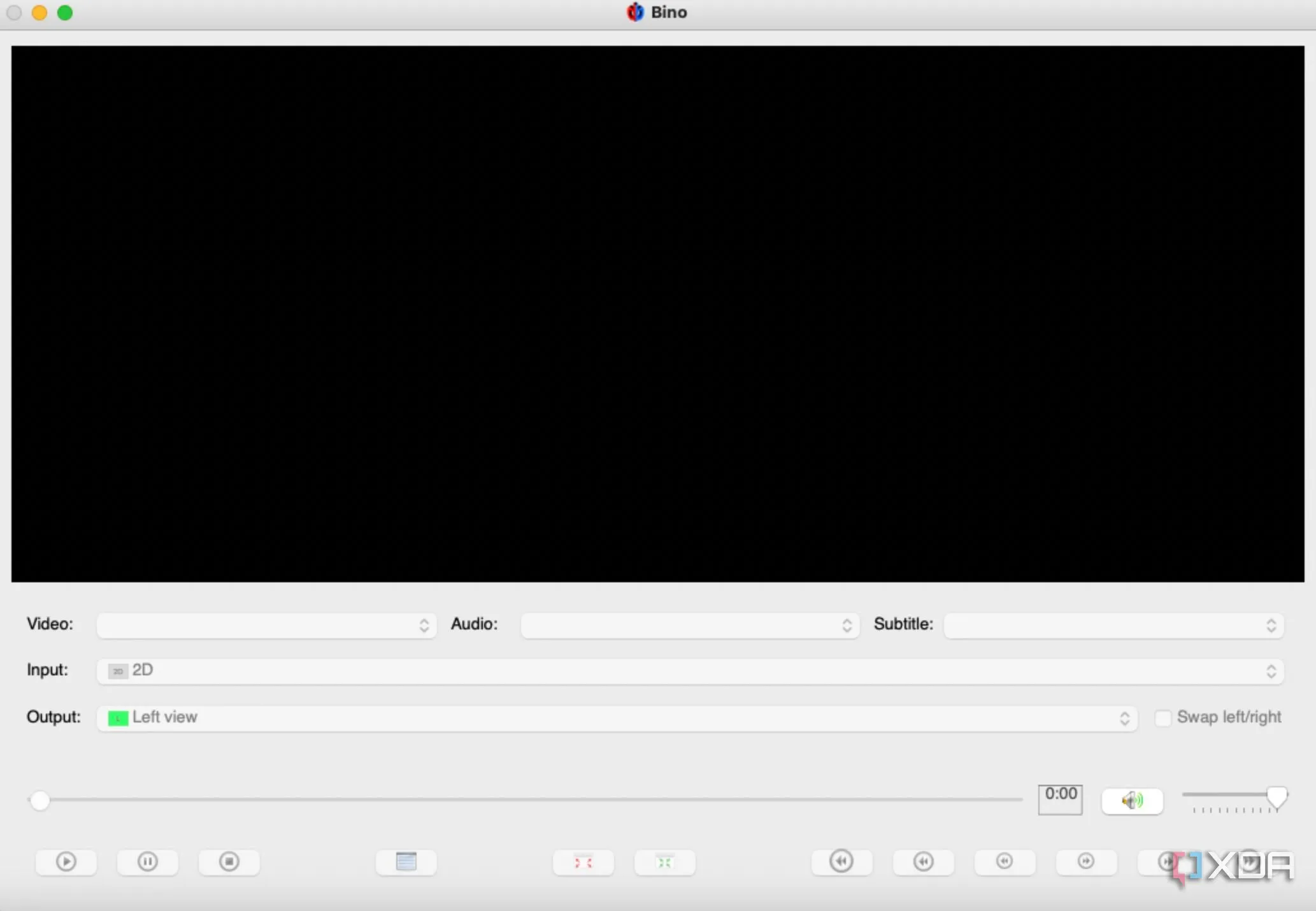 Ứng dụng Bino đang chạy trên máy Mac hiển thị giao diện phát video 3D
