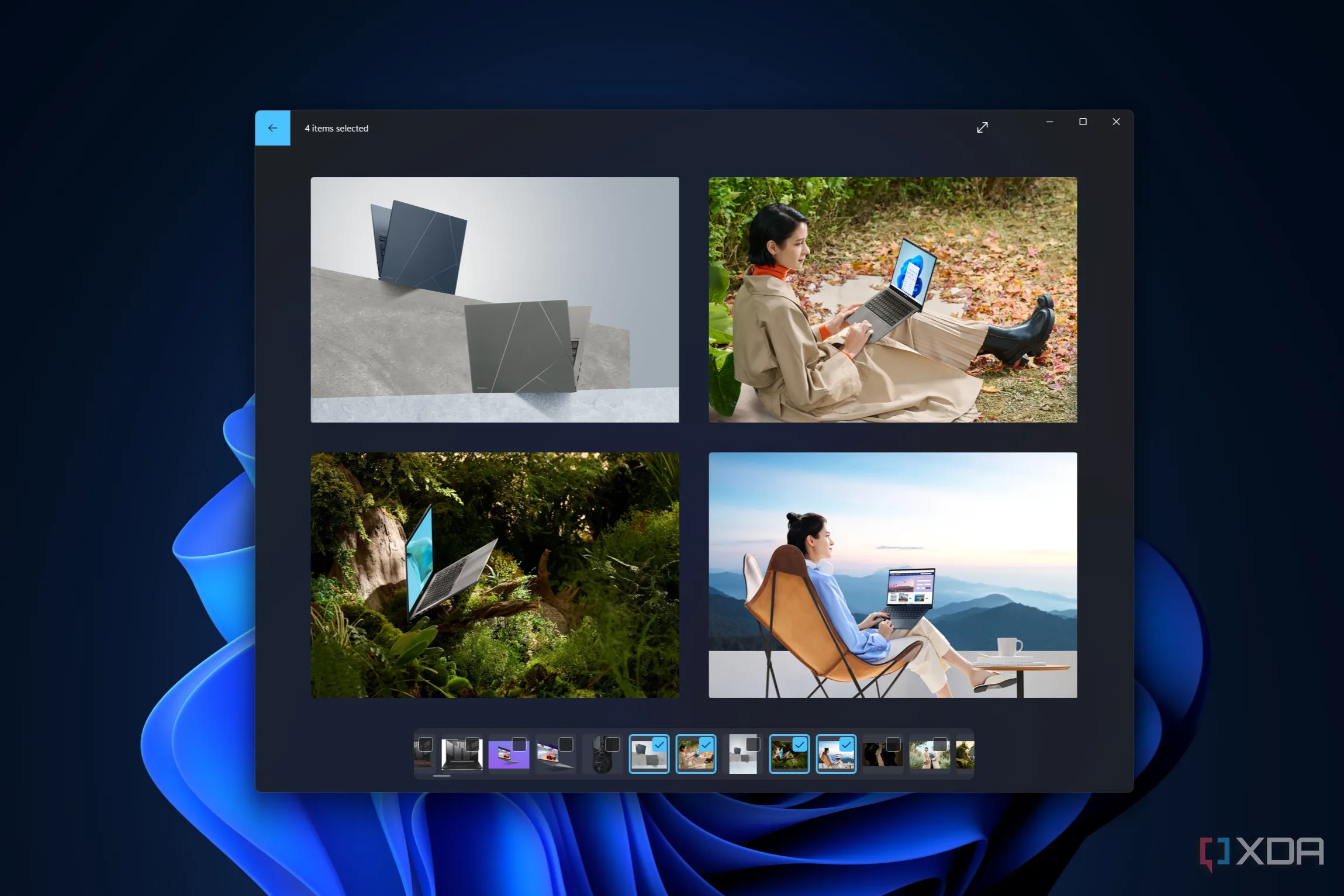 Ứng dụng Photos trên Windows 11 hiển thị bốn hình ảnh, so sánh với hiệu suất của IrfanView.