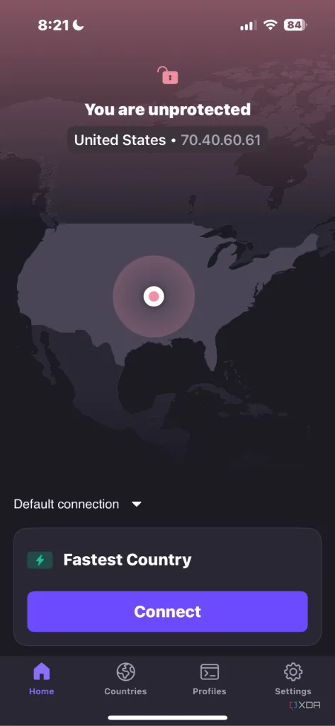Ứng dụng Proton VPN hoạt động trên iPhone, hiển thị kết nối an toàn và giao diện thân thiện