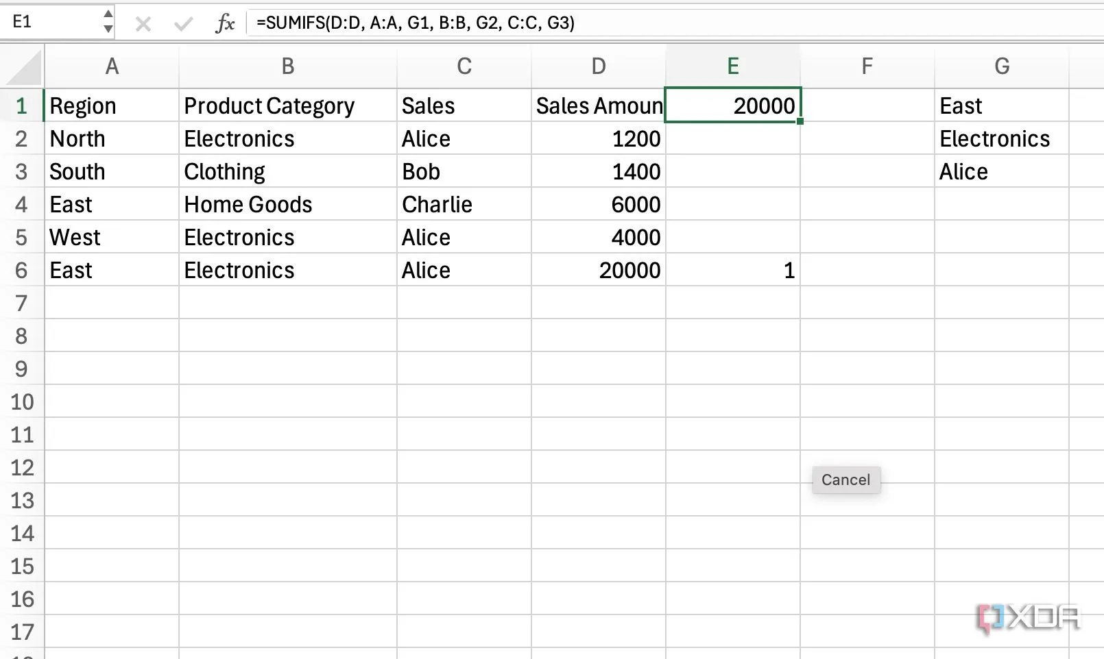 Ví dụ sử dụng hàm SUMIFS trong Excel để phân tích dữ liệu bán hàng