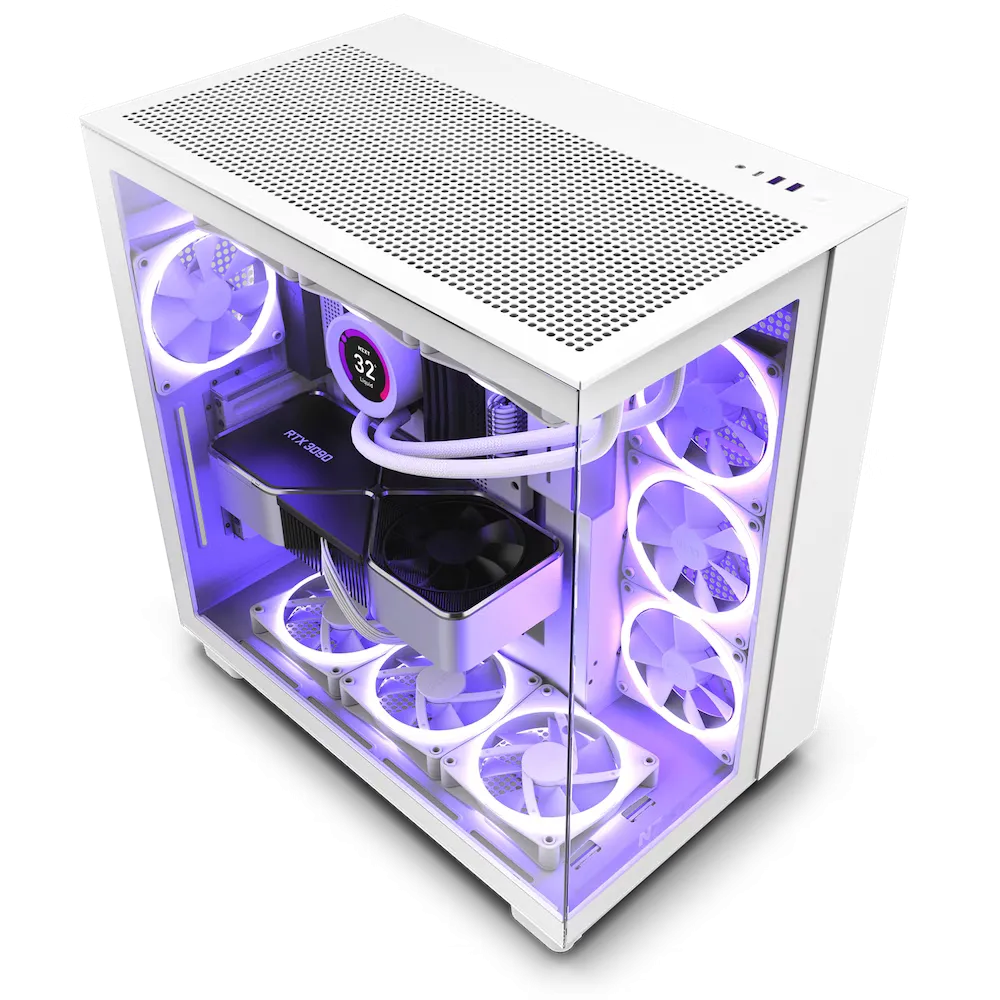 Vỏ case máy tính NZXT H9 Flow màu trắng, nhìn từ phía trước