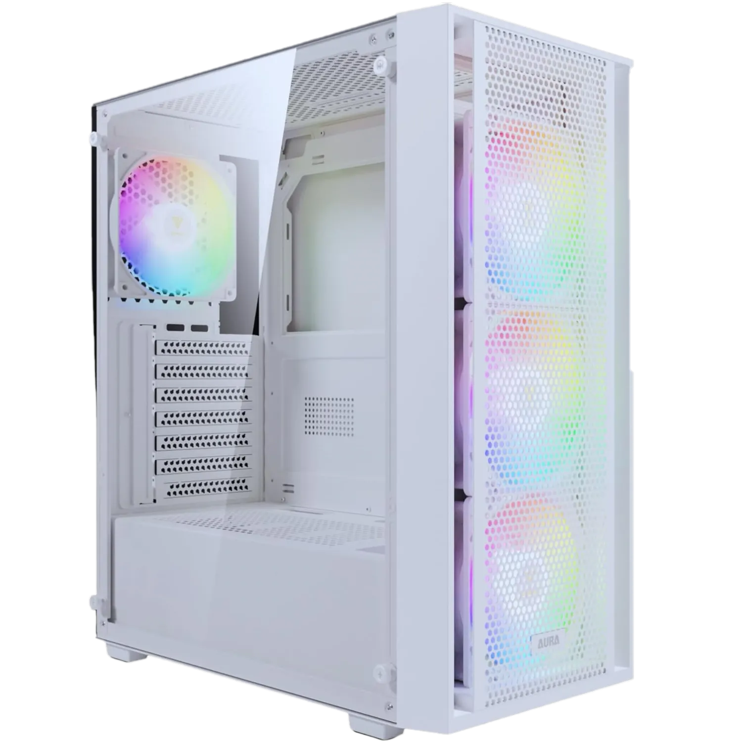 Vỏ PC Gamdias Aura GC2 màu trắng với quạt RGB
